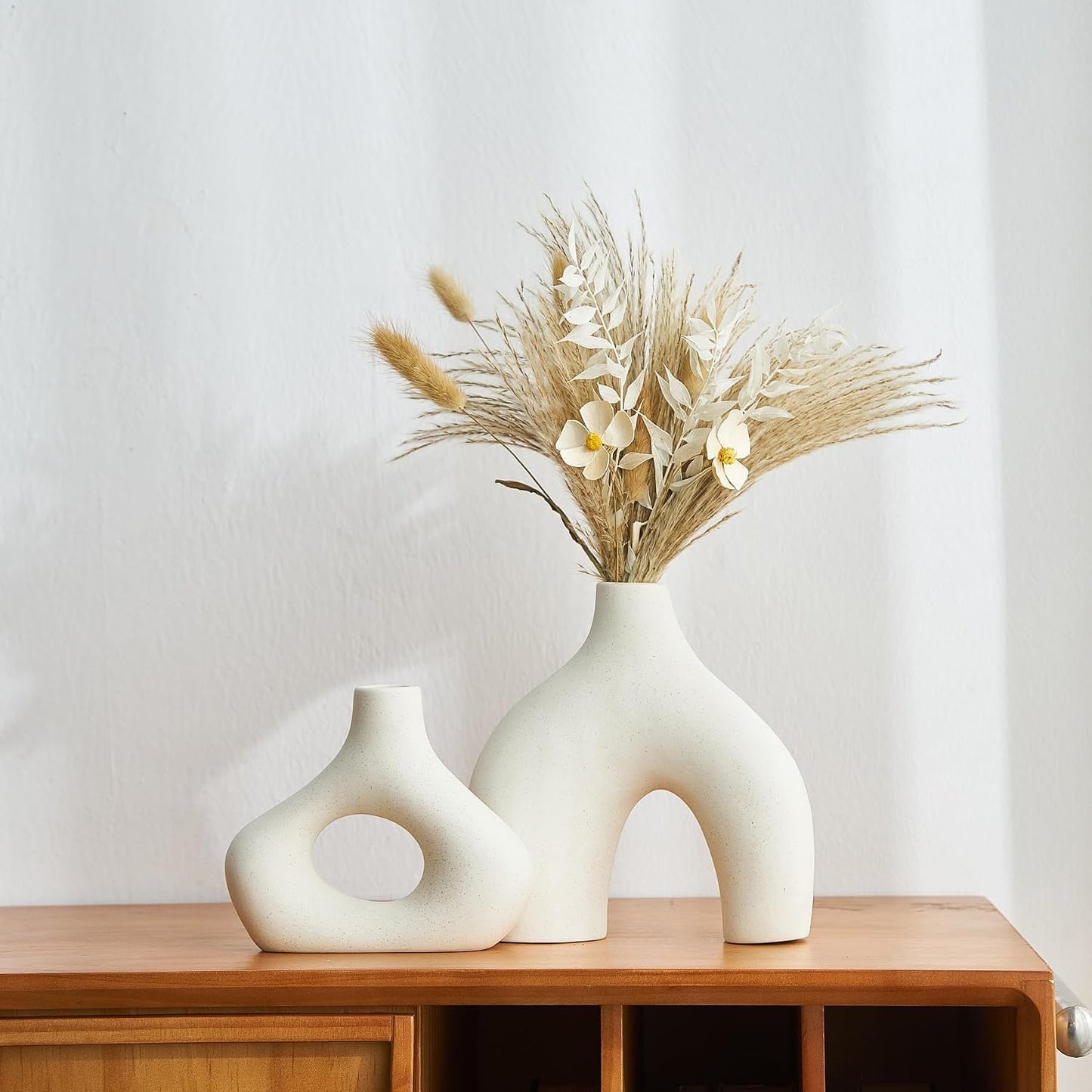 Ceramic Vase for Modern Home Decor / White / Set of 2