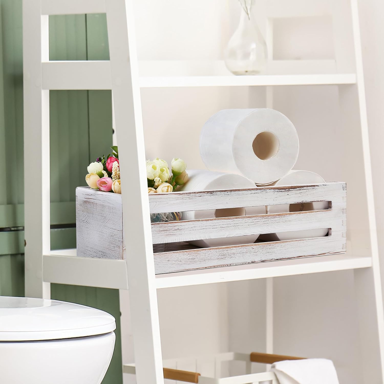Wooden Toilet Paper Holder / White / Set of 2