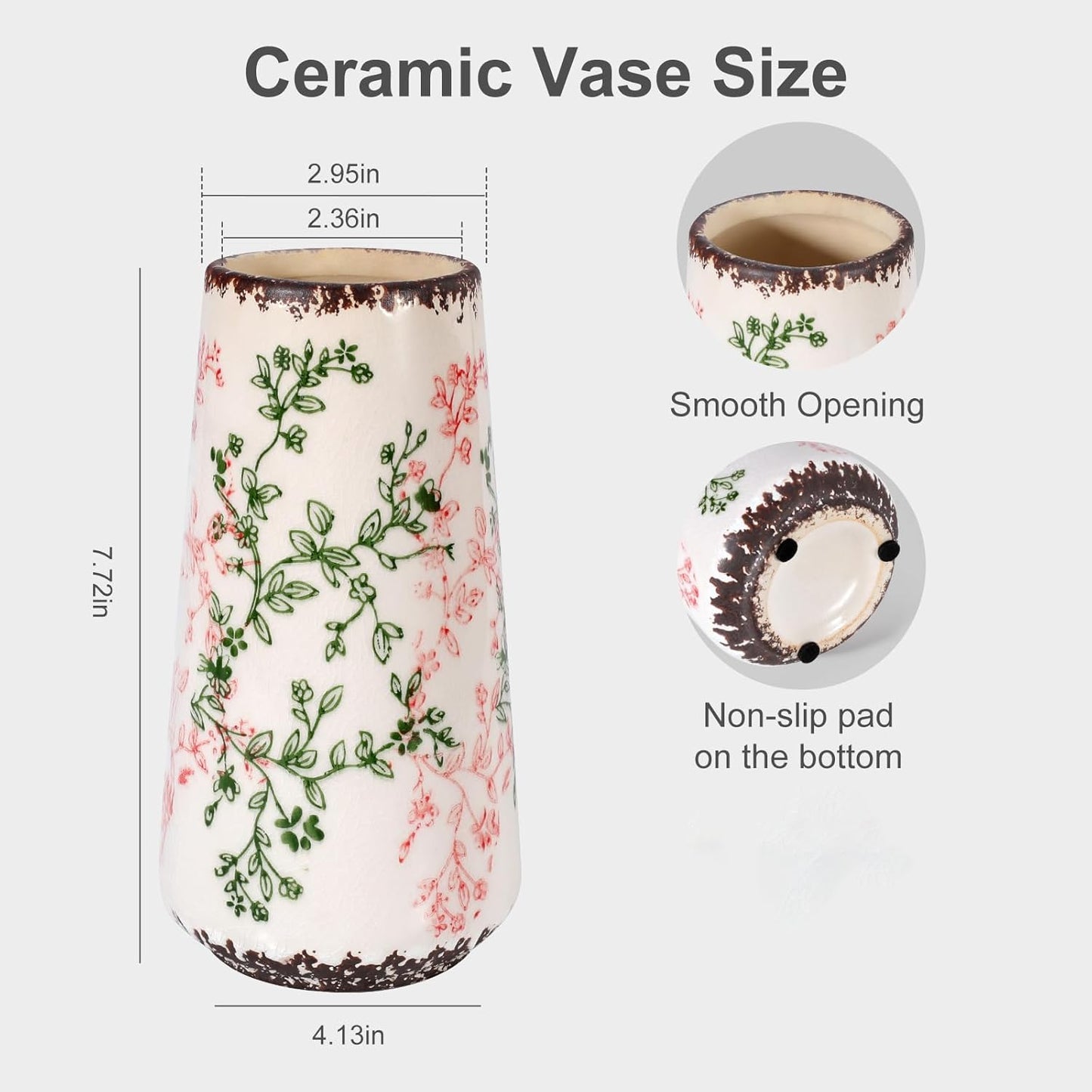Ceramic Vase / Small Flower Vase for Pampas Grass / Small Green & Pink-a