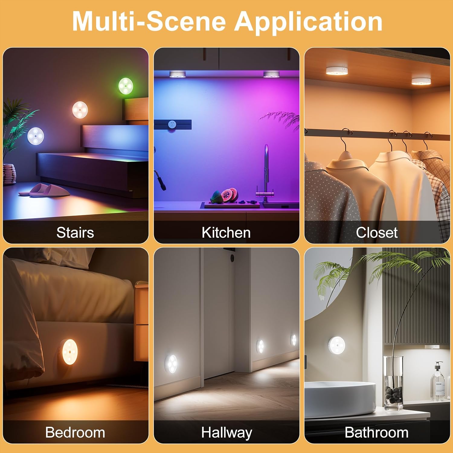 HOMEBEST RGB Puck Lights with Remote & Motion Sensor – 1500mAh Rechargeable Under Cabinet Lighting for Kitchen, Closet