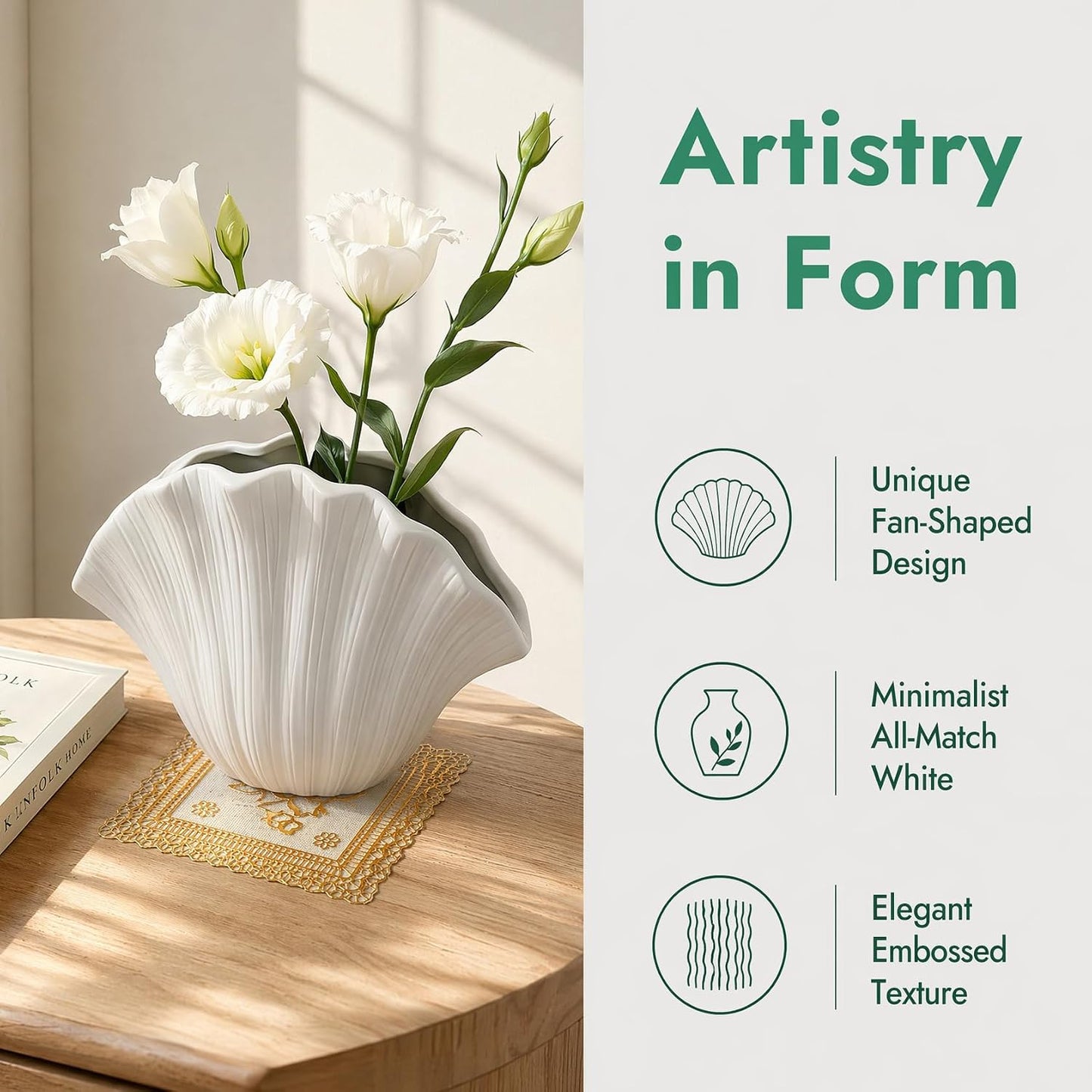 Ceramic Flower Vase H6.3" Tall / White-h6.1