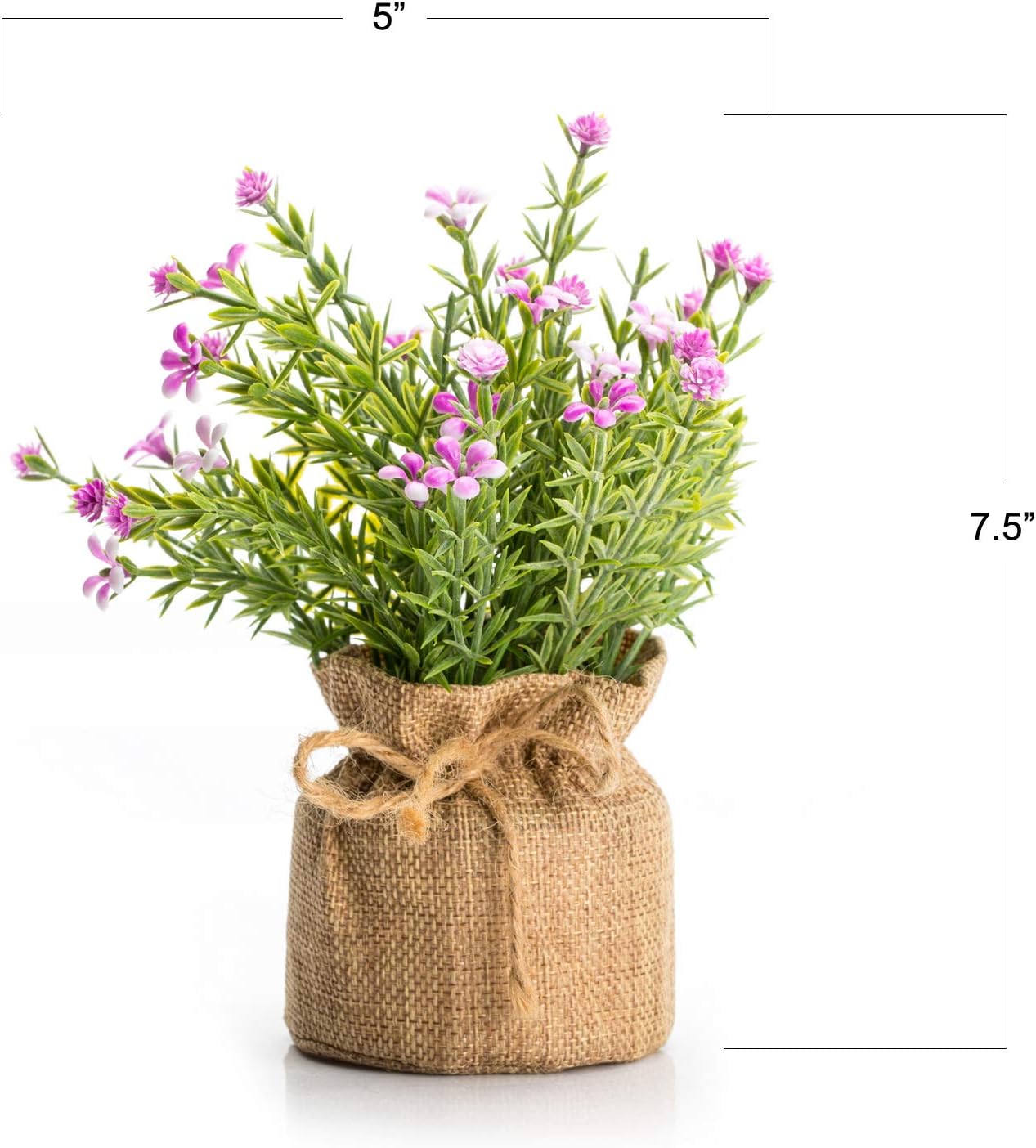 Babys Breath Artificial Flowers in Small Burlap Bag Vases -Gypsophila / White/purple/pink / Set of 3