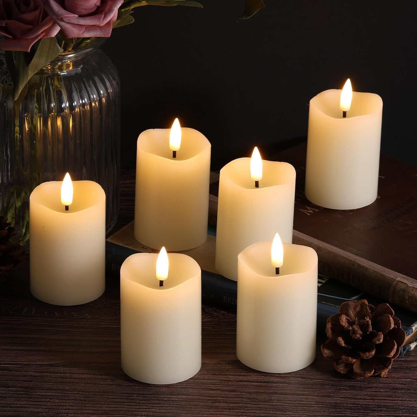 Ivory Flameless Votive Candles with Timer Batteries Set of 6 | 2x3 in Small LED Pillar Candles, Halloween Fall Candles