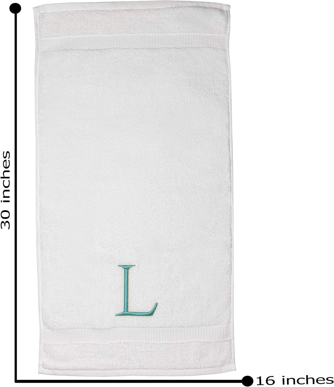 White with Teal Monogrammed Hand Towels for Bathroom - Set of 2 Letter L | Luxury Hotel Quality Initial Towels For