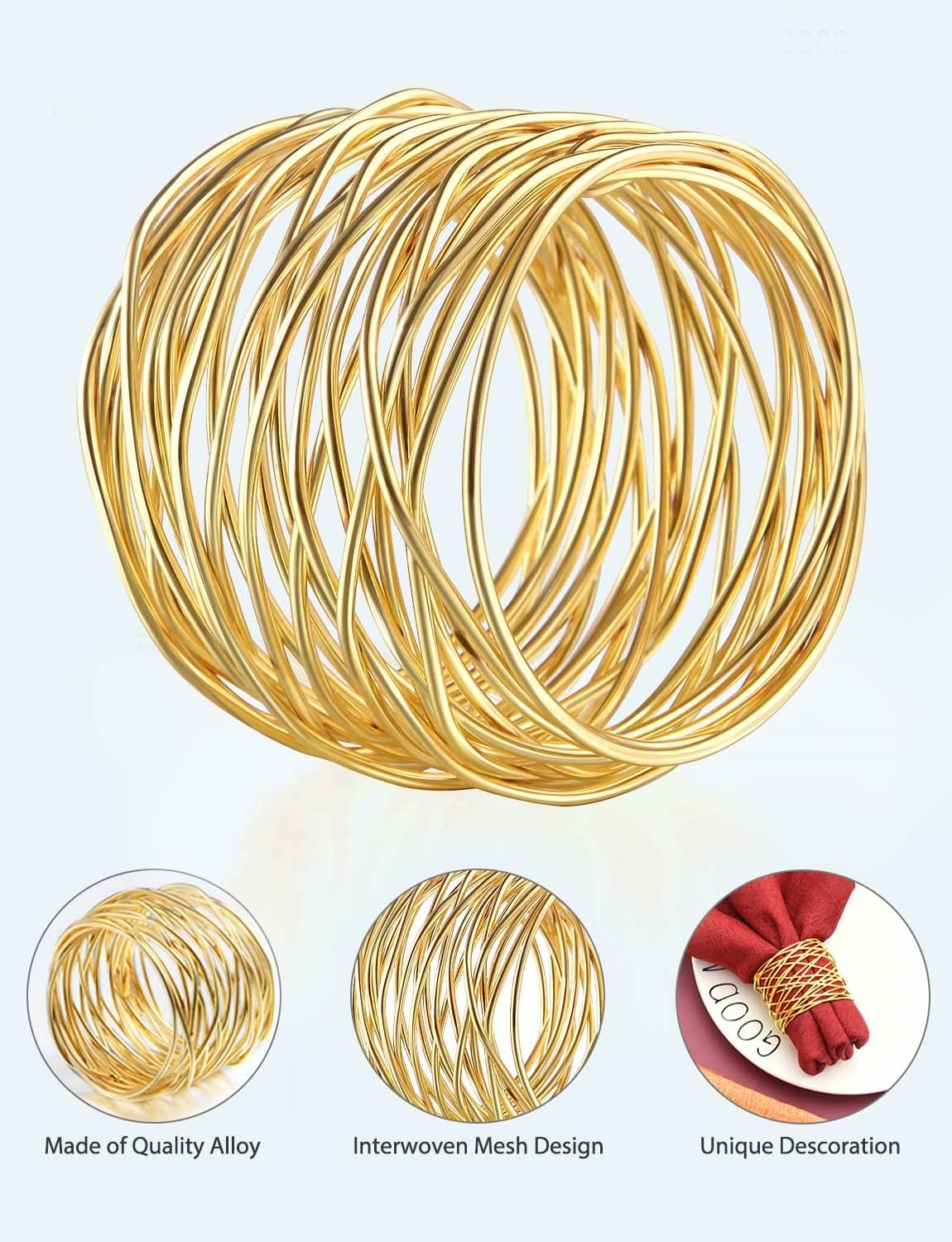 Twisted Wire Mesh Napkin Rings Holders Décor Dinner Party Wedding Christmas / Gold / Set of 12