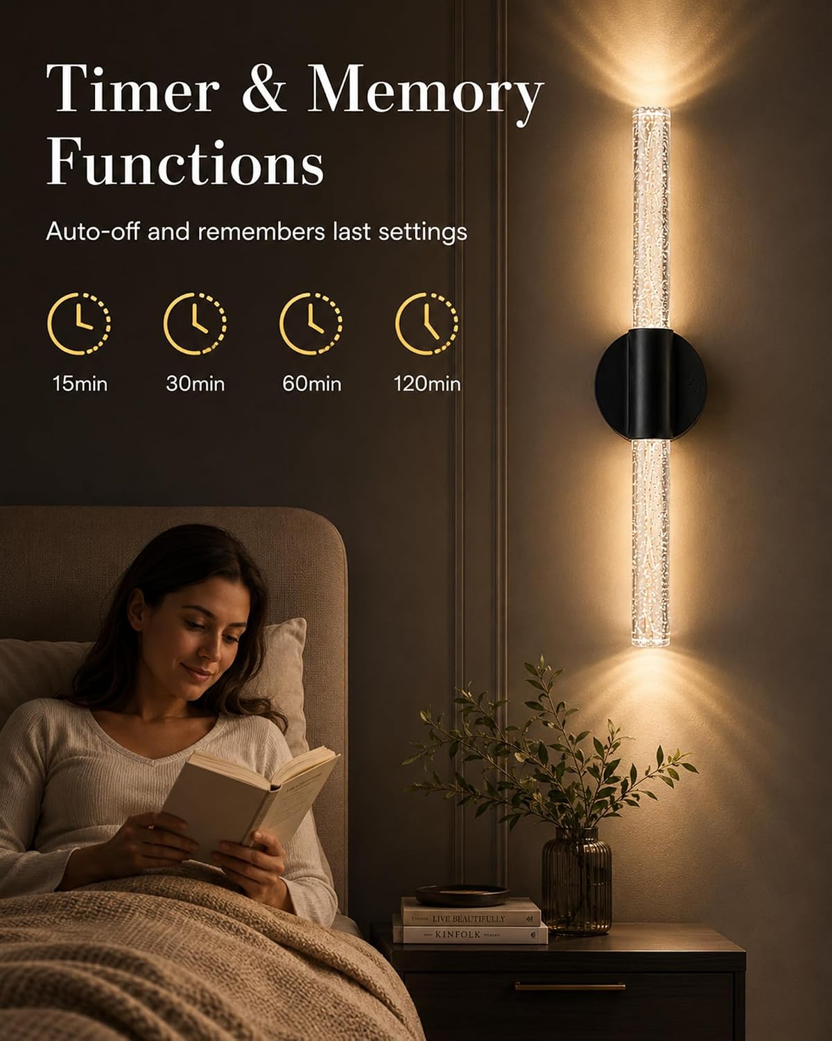 Black Rechargeable Wall Sconces Set of 2, Cordless Wall Lights | Wireless Magnetic Battery Sconces Wall Decor Set of 2