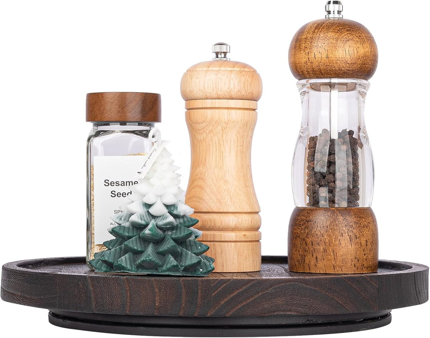 Wood Lazy Susan Organizer Kitchen Turntable for Cabinet Farmhouse Bathroom / Dark Brown / Set of 10