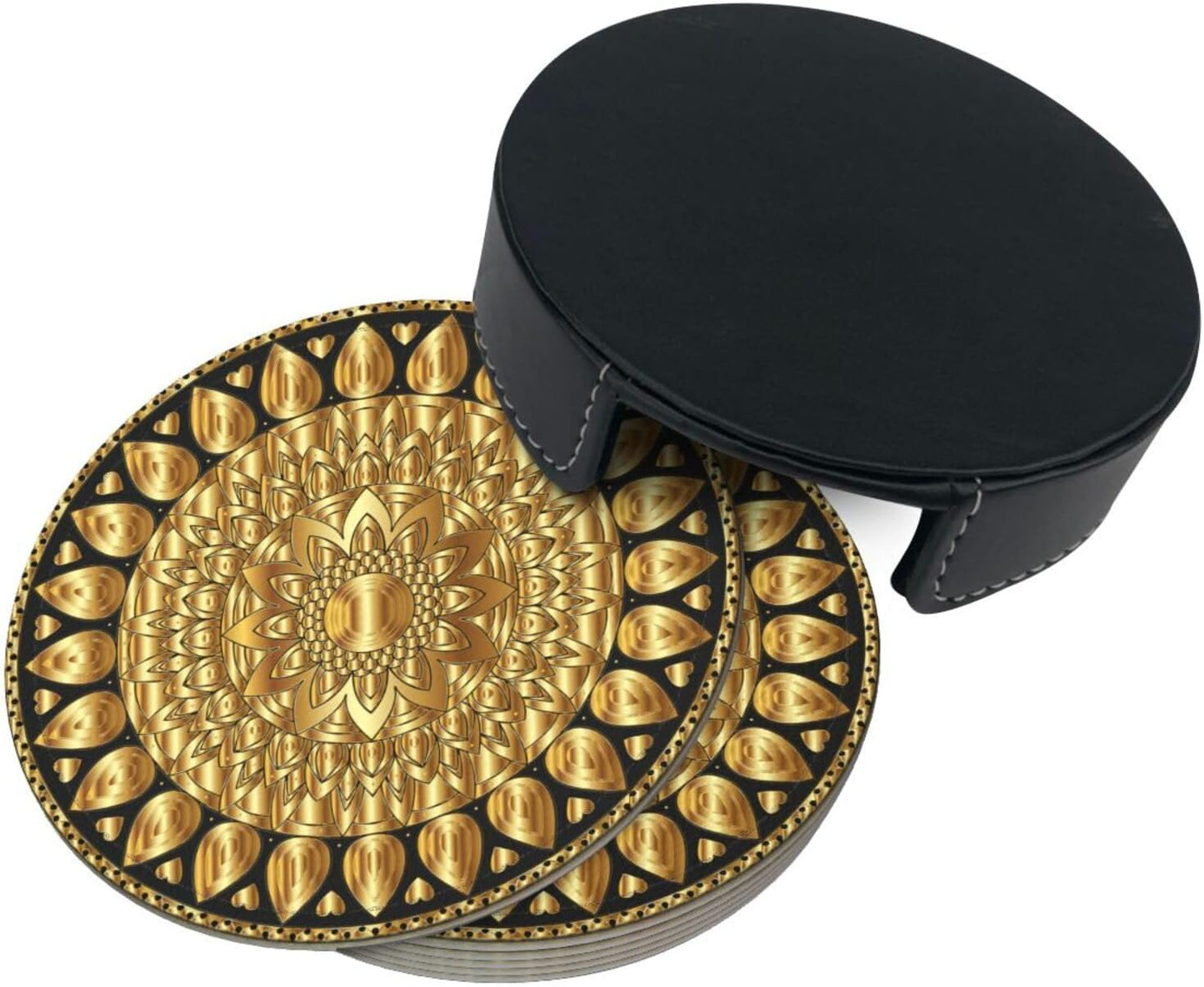 Holder Stand / Pu Leather Absorbent Coasters / Set of 6