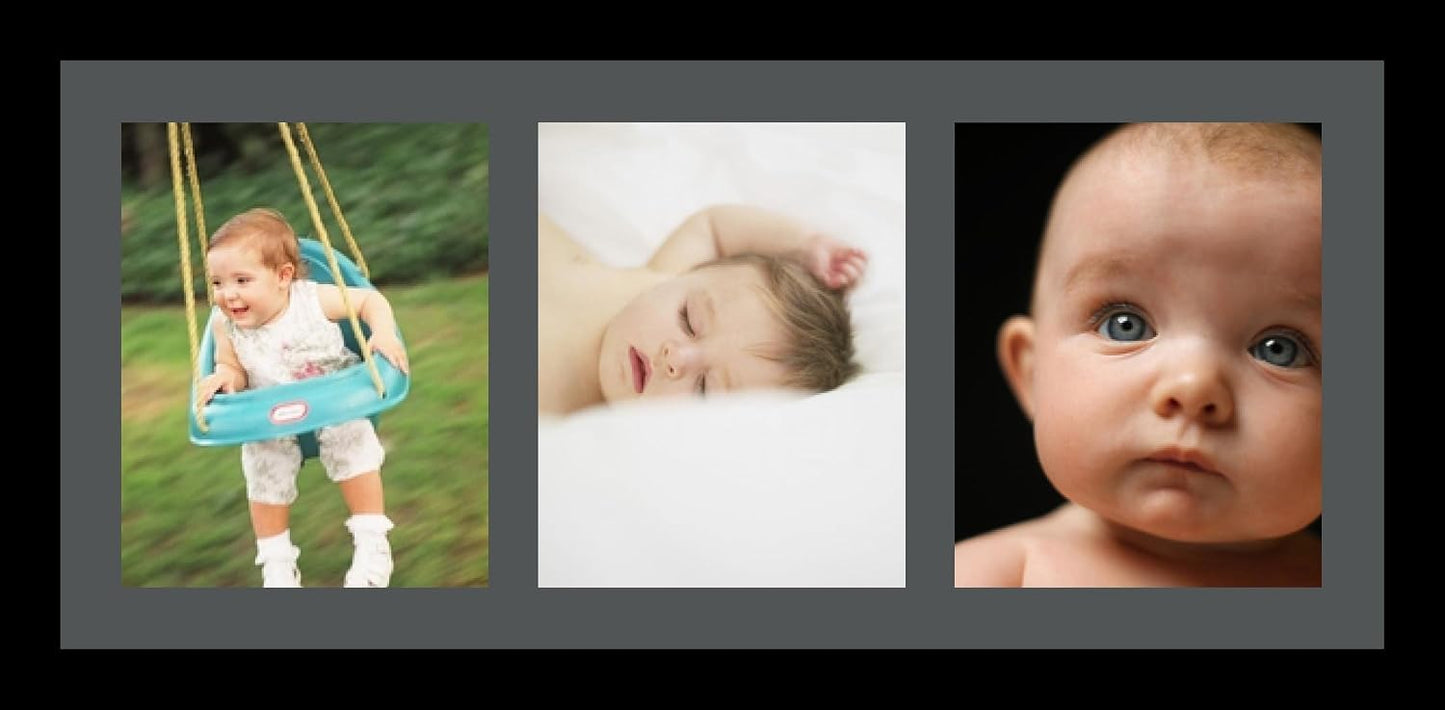 ArtToFrames Collage Photo Frame Single Mat with 3-8x10 Openings with Satin Black Frame and Charcoal mat.