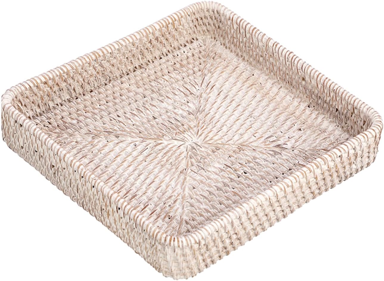 Key Basket for Entryway Table Handwoven Wicker Fruit Tray / 8.1 x 8.1 x 1.4 / Whitewash