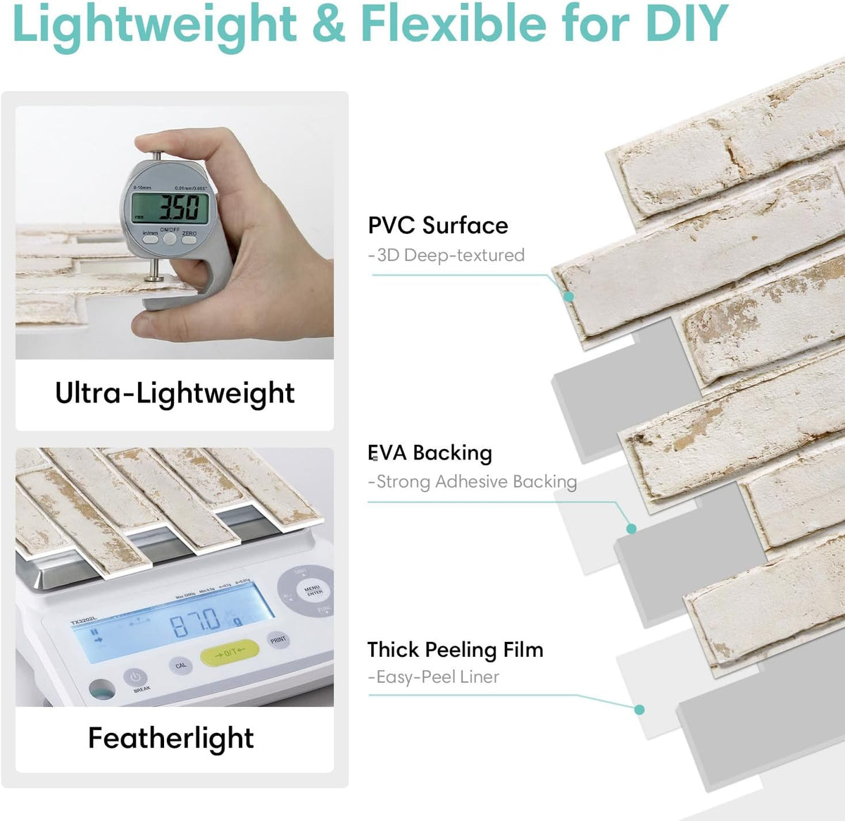 Commomy 3D Faux Brick Wall Panels - 10pcs 15.74" x 11.8" | Thin UrltraLight PVC Peel and Stick Brick Wall Covering for