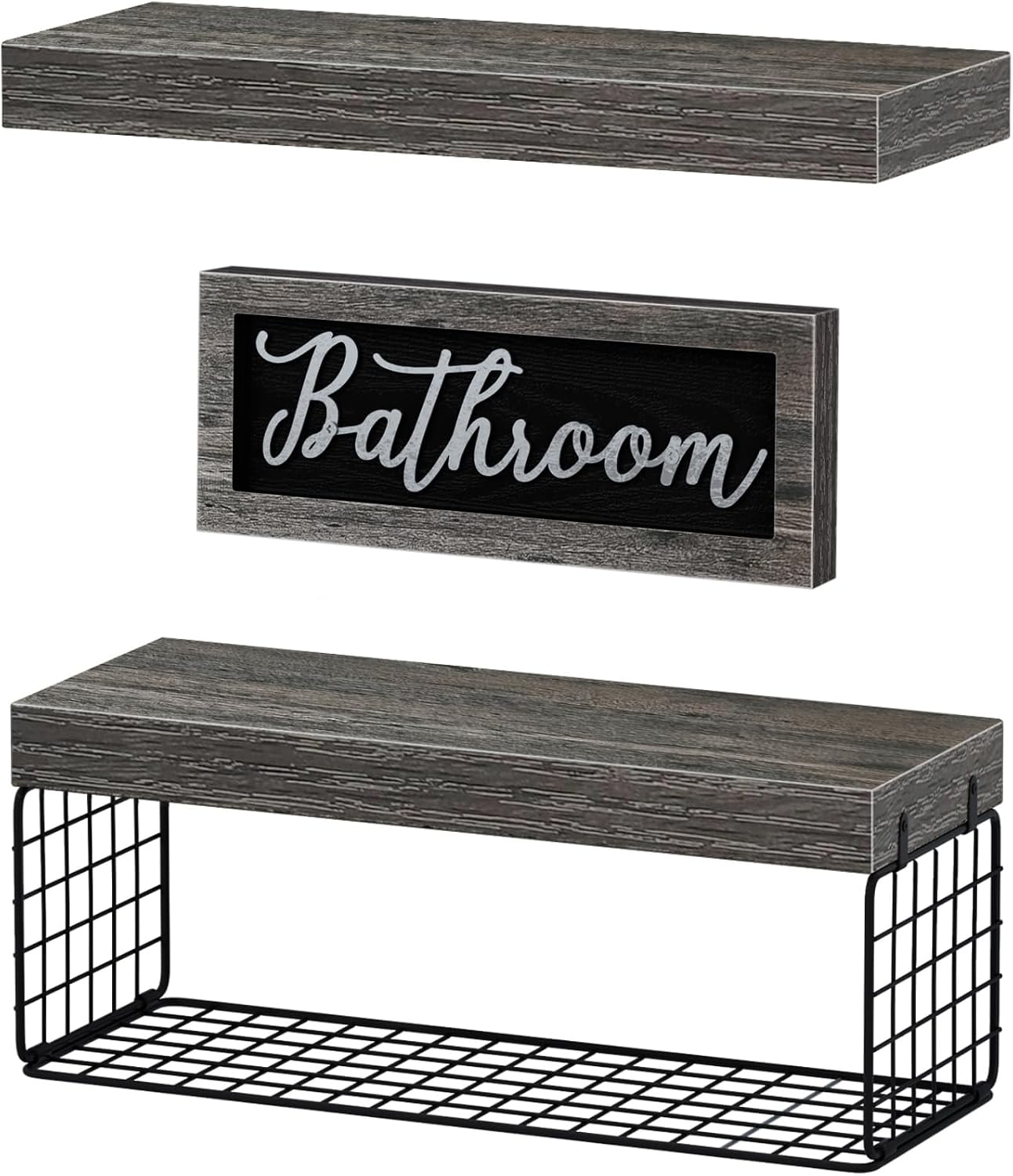 QEEIG ‎Bathroom Shelves Over Toilet - Paper Storage Wall Mounted Farmhouse Decor Decorations Aesthetic Décor Sign Small