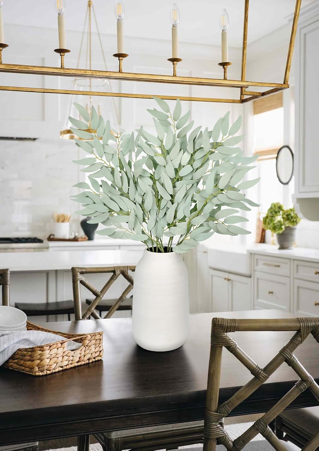 Faux Eucalyptus Stems Italian Ruscus Willow Eucalyptus Leaves 30" Long / Italian Ruscus / Set of 6