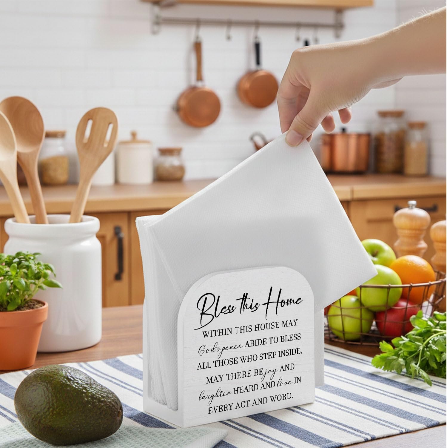 Wood Napkin Holder / Bless This Home
