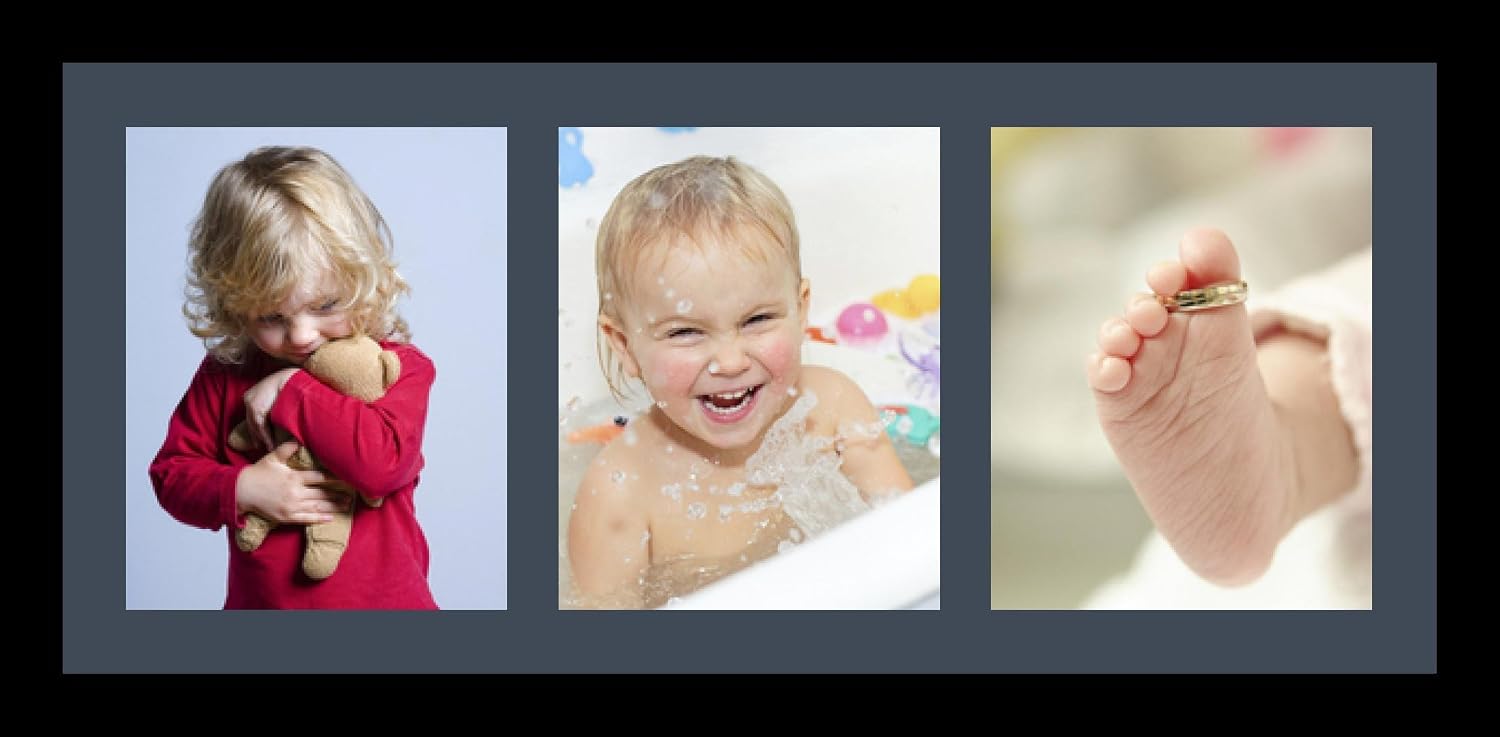 ArtToFrames Collage Photo Frame Single Mat with 3-8x10 Openings with Satin Black Frame and Blue Jay mat.