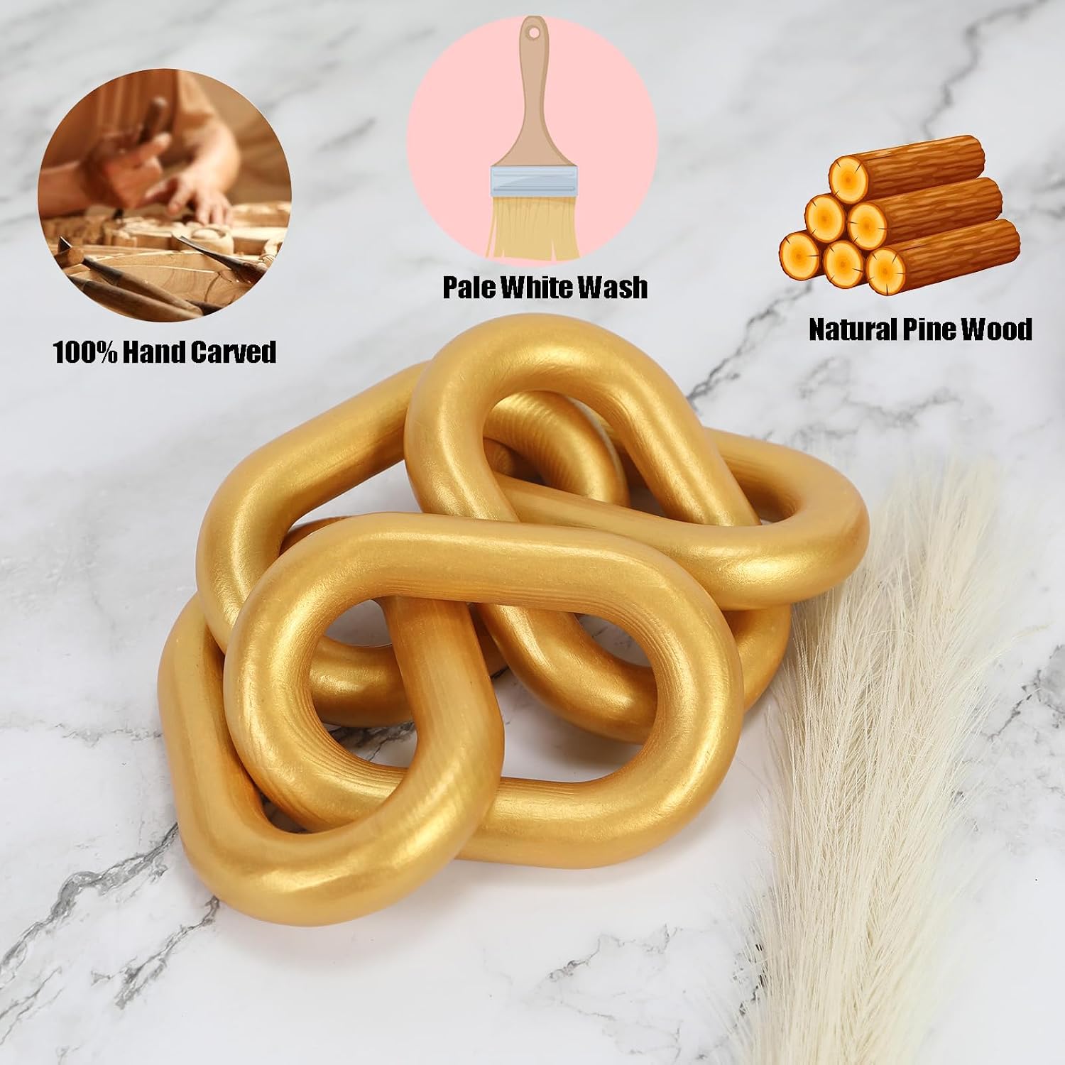 Golden Wood Chain Link Decor / Gold / 22"D x 3.9"W