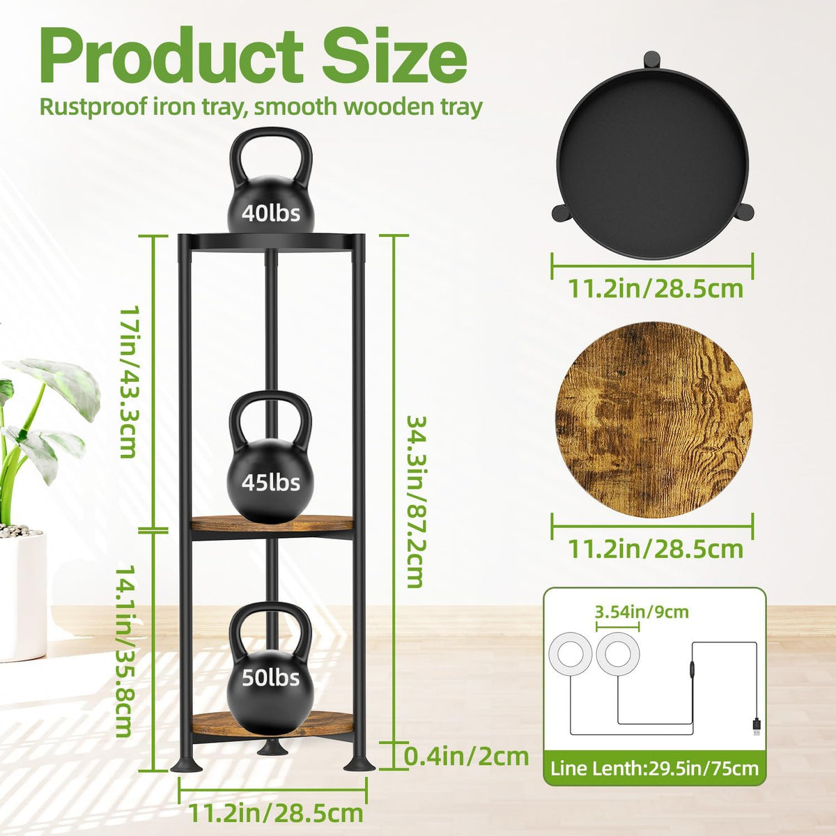 iDavosic.ly 3 Tier Corner Metal Plant Stand Indoor with Grow Light, Black | Vertical Outdoor Flower Display Holder for