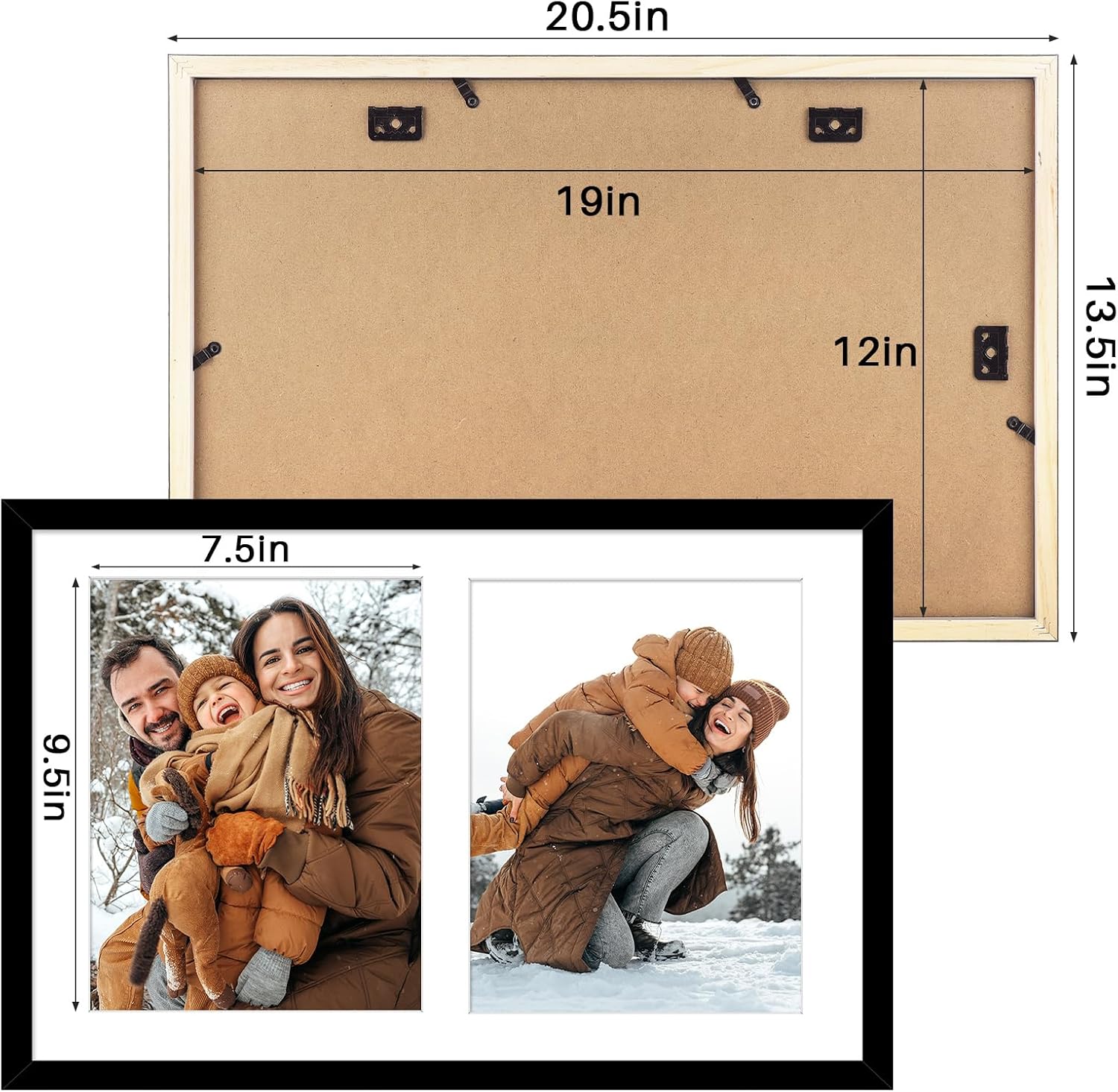 Golden State Art 12x19 Black Wood Picture Frame - For Two 8x10 Photo,8 Pack | Matted to Double 8x10,Solid Wood Collage