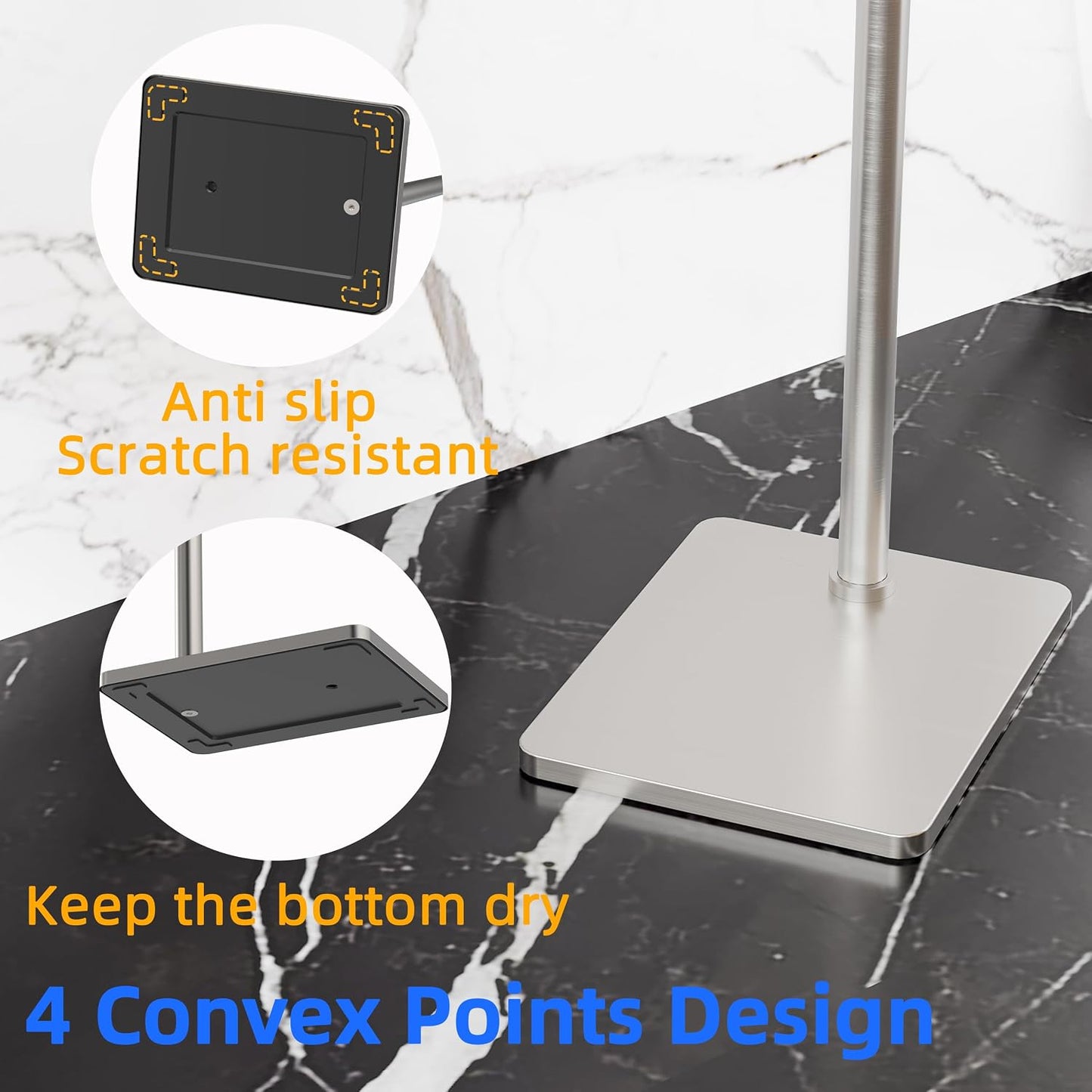 RUACQ Bathroom Toilet Paper Holder Stand, Brushed Nickel | Dual-Post Pivoting Free Standing Toilet Roll Holder with