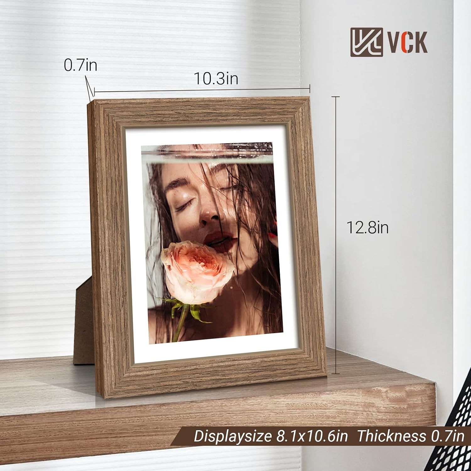 VCK 8.5x11 Picture Frame Walnut 4 Pack, Wide Thick Wood Border, for Prints | Exclusive Woodgrain, Wall/Tabletop, HD