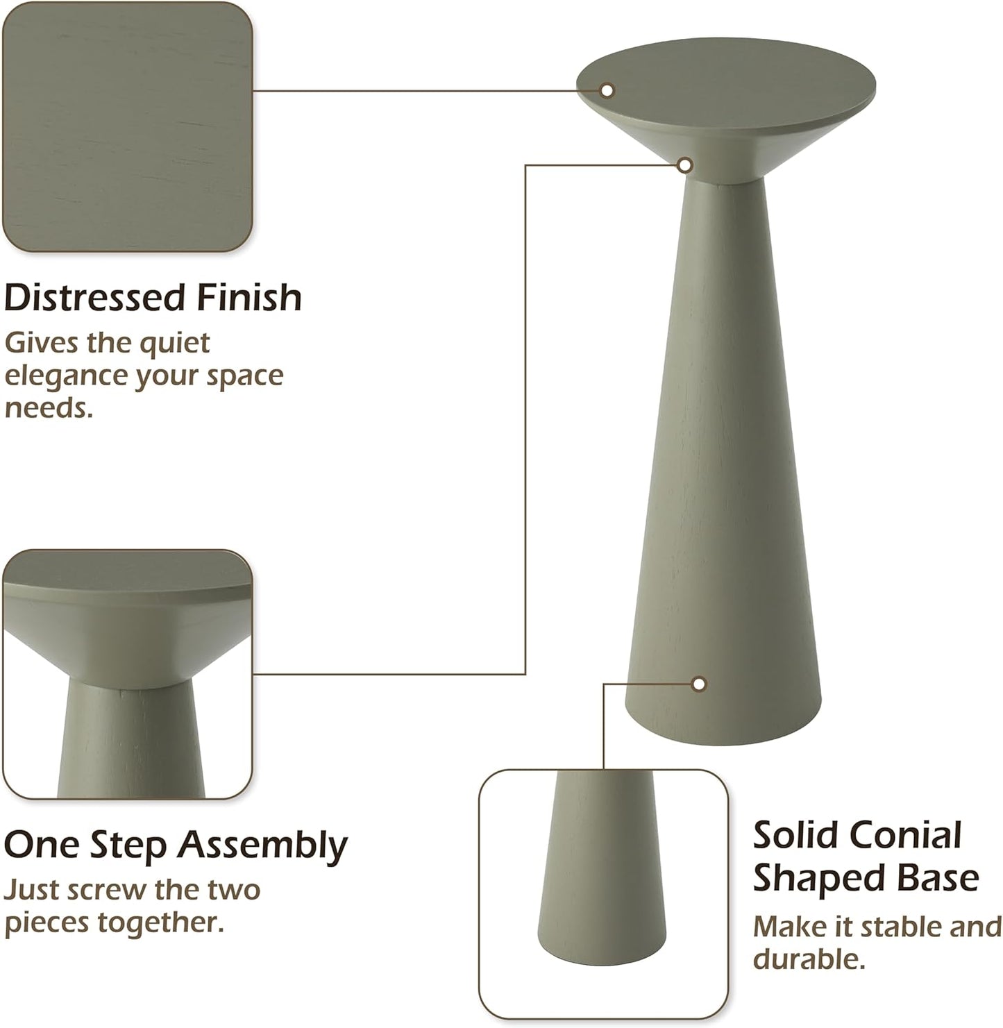 Farmhouse Tall Pedestal End Table Small Solid Wood Martini Table Plant Stand Modern / Sage Green