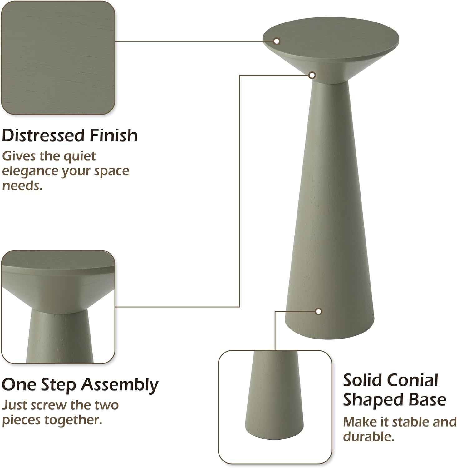 Farmhouse Tall Pedestal End Table Small Solid Wood Martini Table Plant Stand Modern / Sage Green