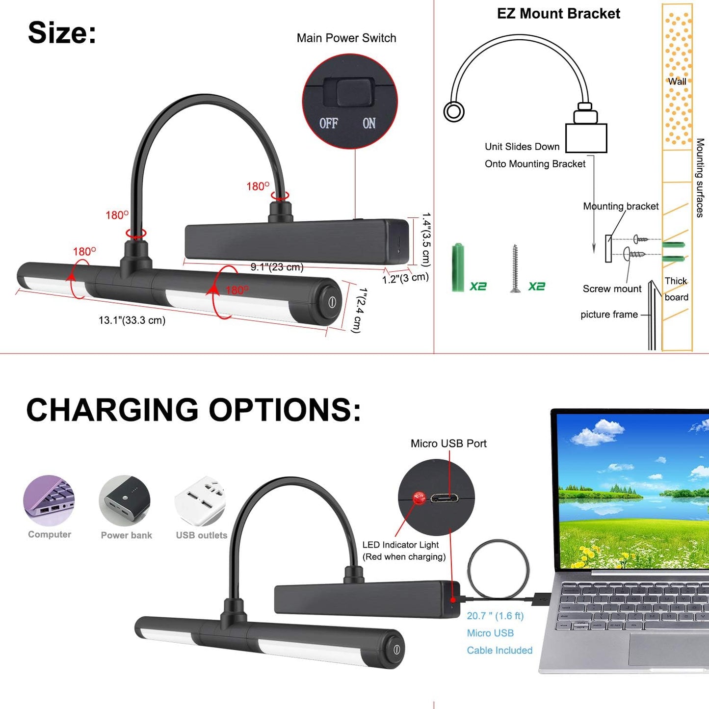 LUXSWAY Picture Lights for Paintings,Rechargeable Battery Wireless Art Light with Remote Control,Dimmable and Timer Off