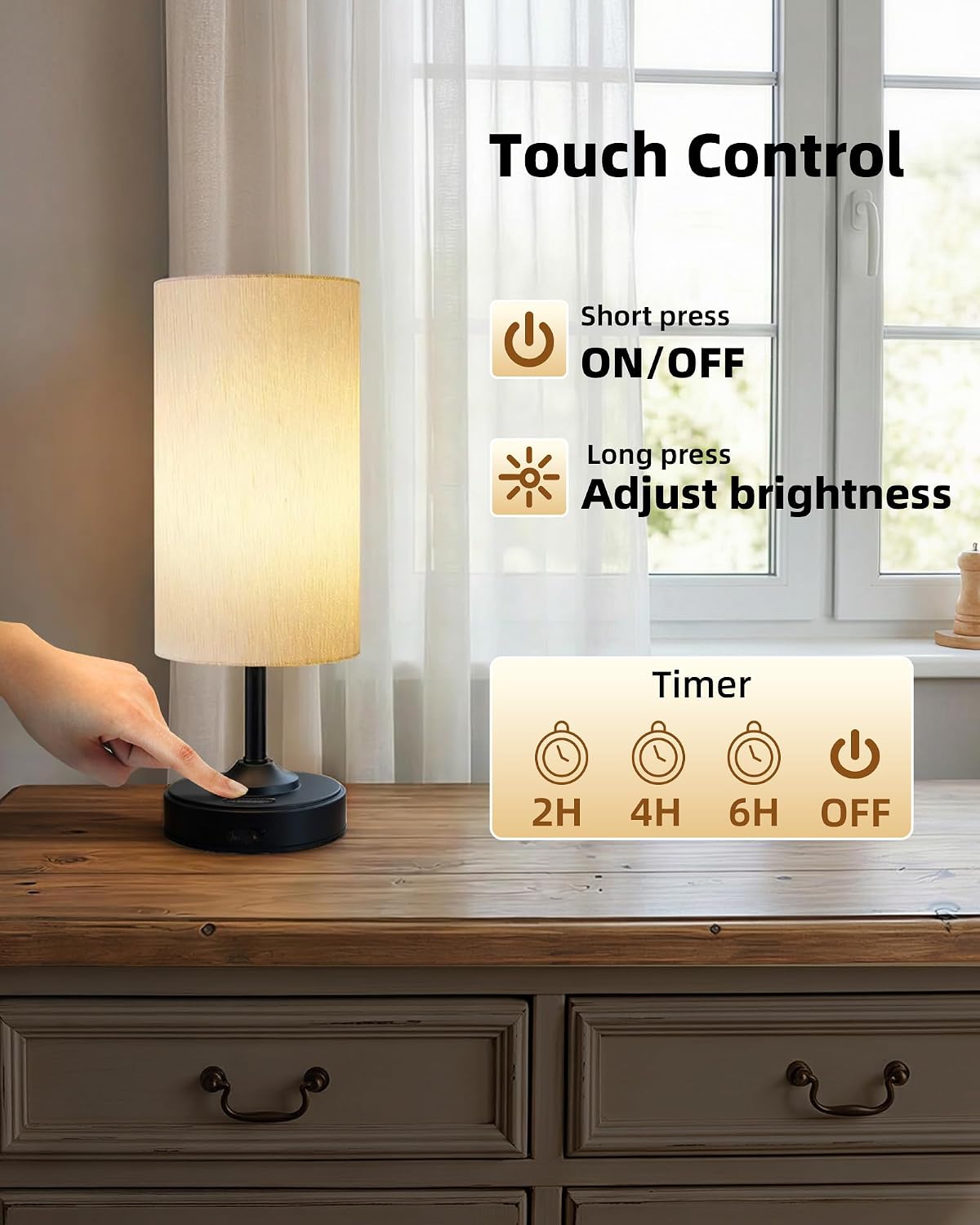 Battery Operated Lamp, Dimmable, Ambient Light, 2700K, Timer, Touch Control, Portable, LED, Wireless, Rechargeable