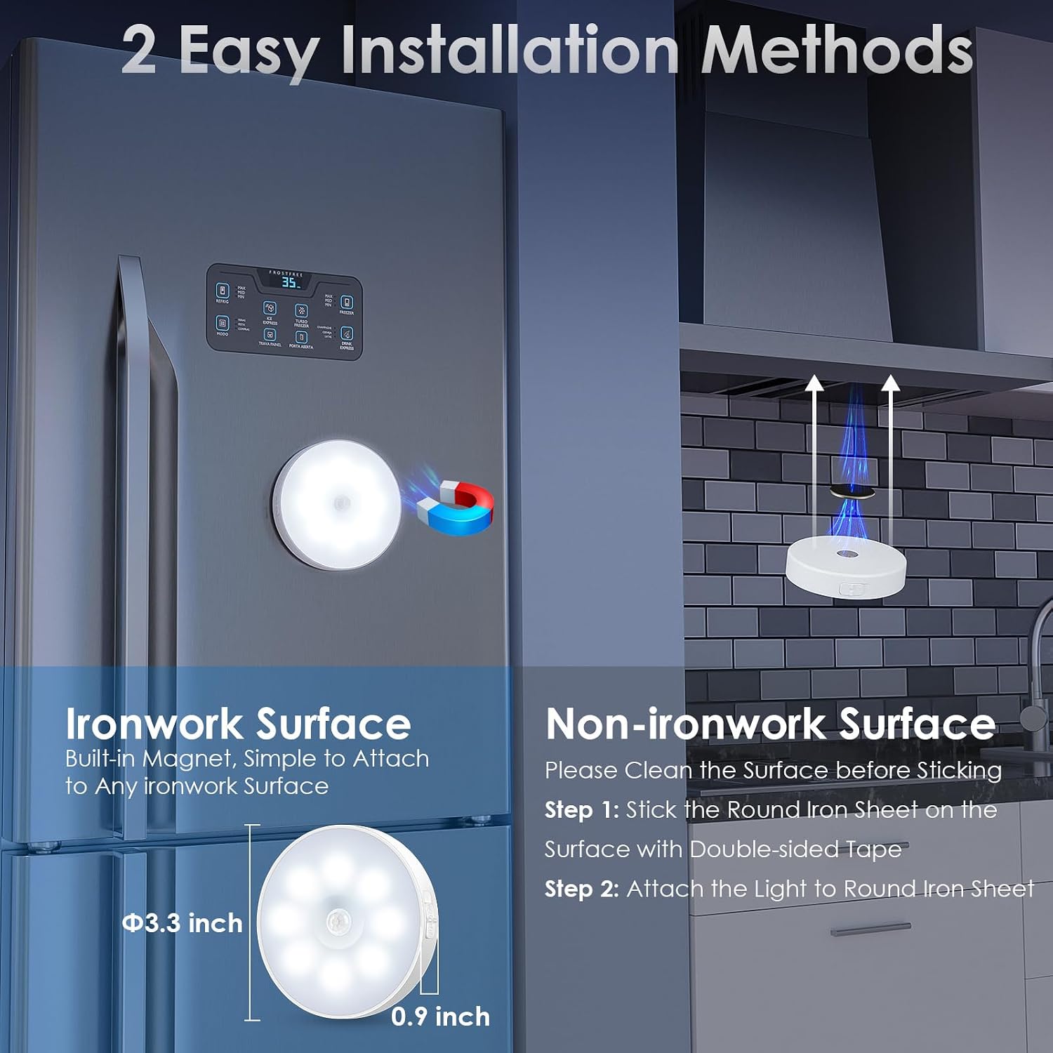 Motion Sensor Puck Light with Remote, Cool White, 8-Pack | Wireless Dimmable, Under Cabinet Lights, Rechargeable