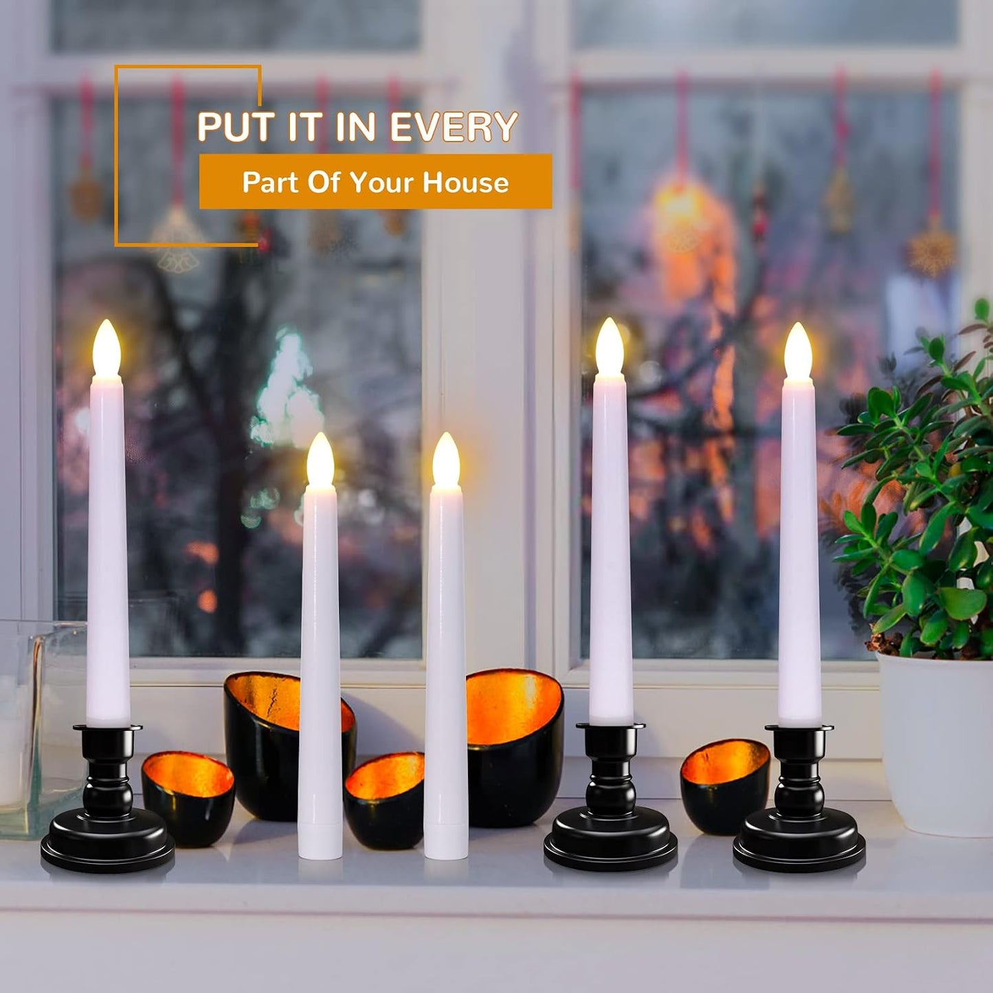 PChero LED Taper Candles with Remote Timers, 6 Pack | Flameless, Battery Operated, Flickering, Candlestick Holders