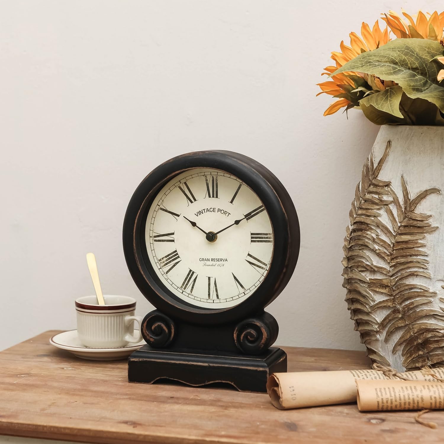 NIKKY HOME Mantel Clock, Silent-Non-Ticking Battery-Operated Home Decor | Retro Wooden Table Clocks for Living Room
