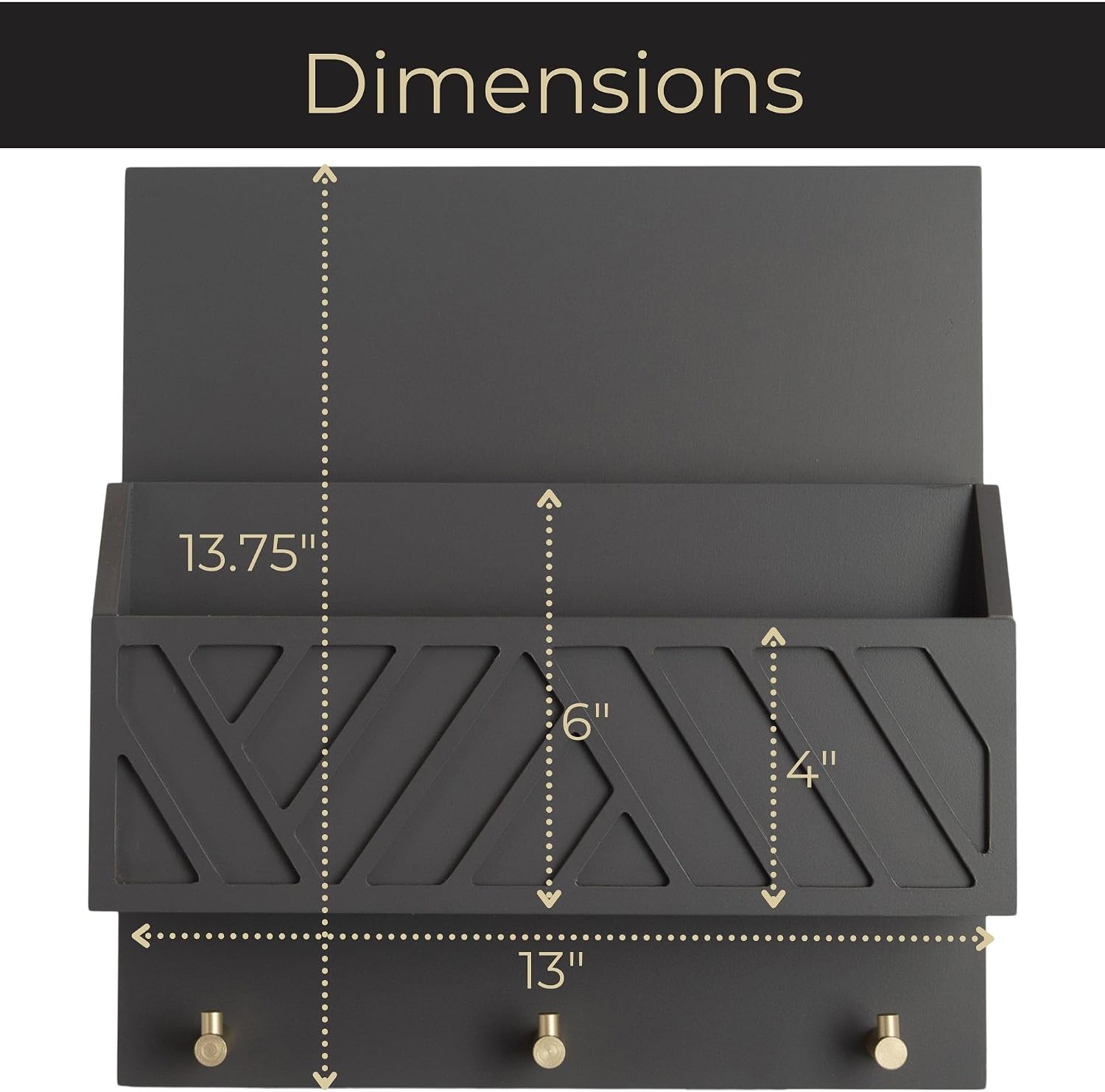 Wall-Mounted Mail and Key Holder in Grey Wood / Gray