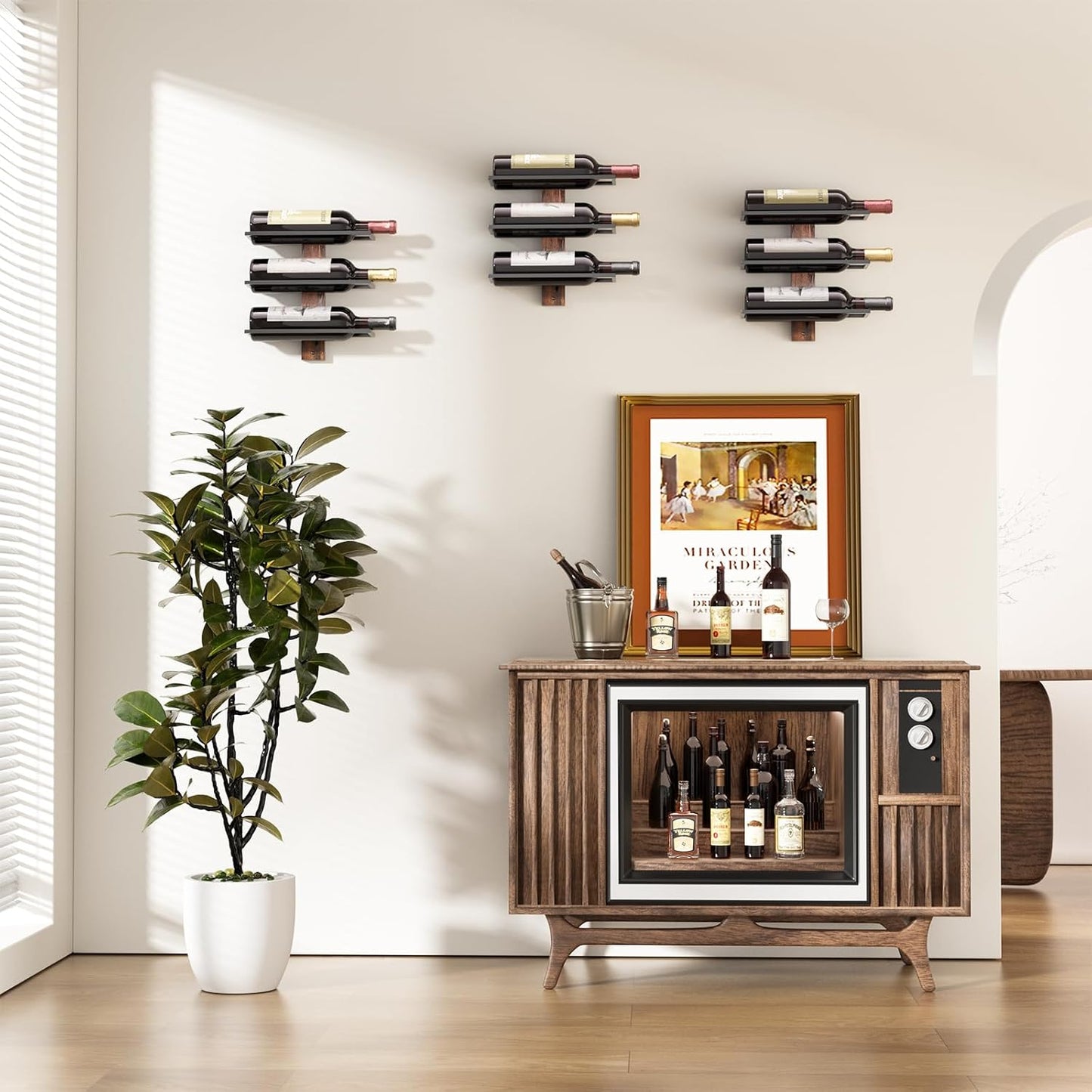 B4Life Wall Mounted Wine Rack for 6 Bottles Wood & Metal Storage | Small Space And Apartments Wine Selection