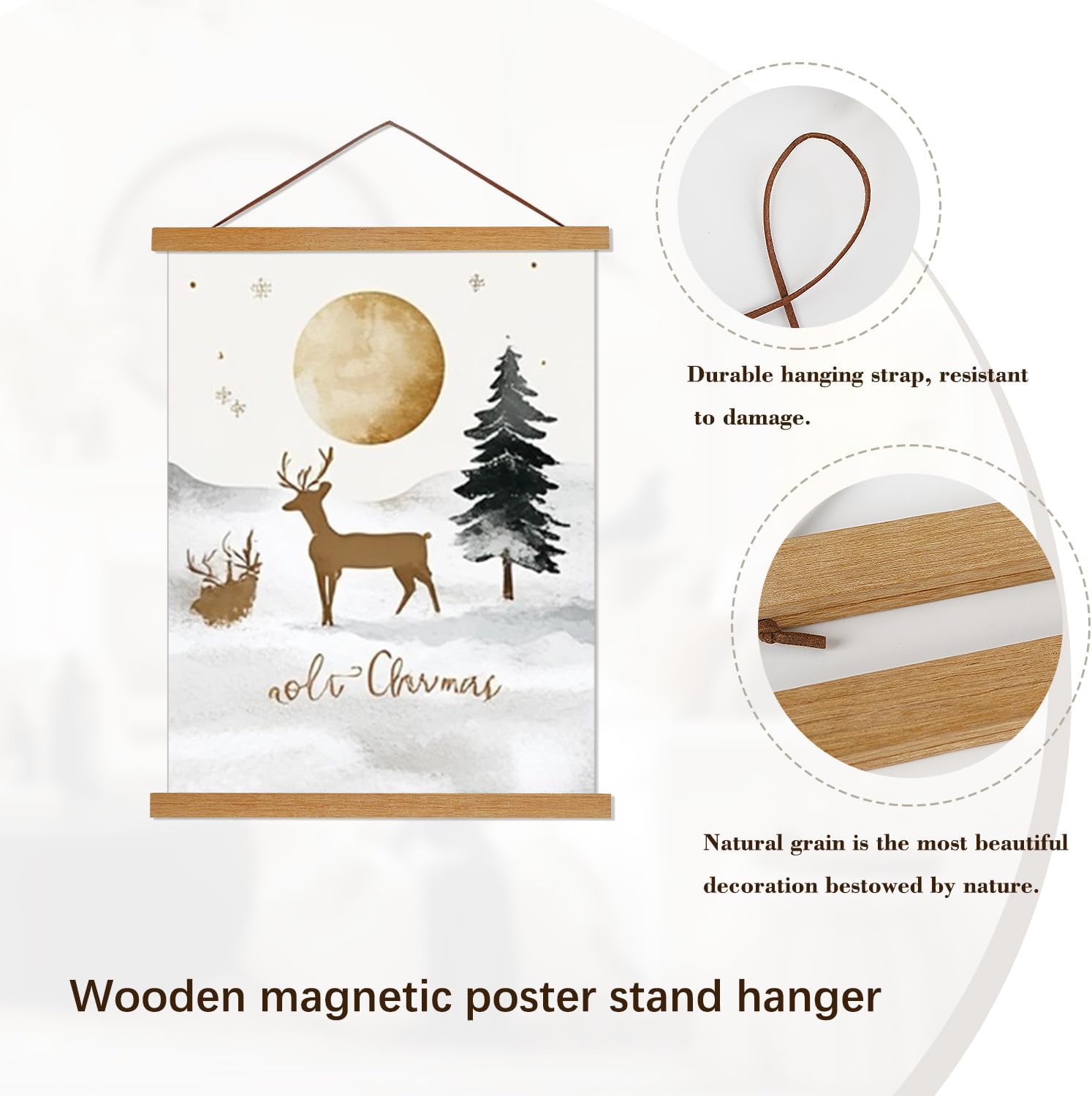 Artmag Magnetic Poster Hanger Frame, 47x36 47x30 47x60 Light Wood Wooden Magnet Canvas Artwork Print Dowel Poster