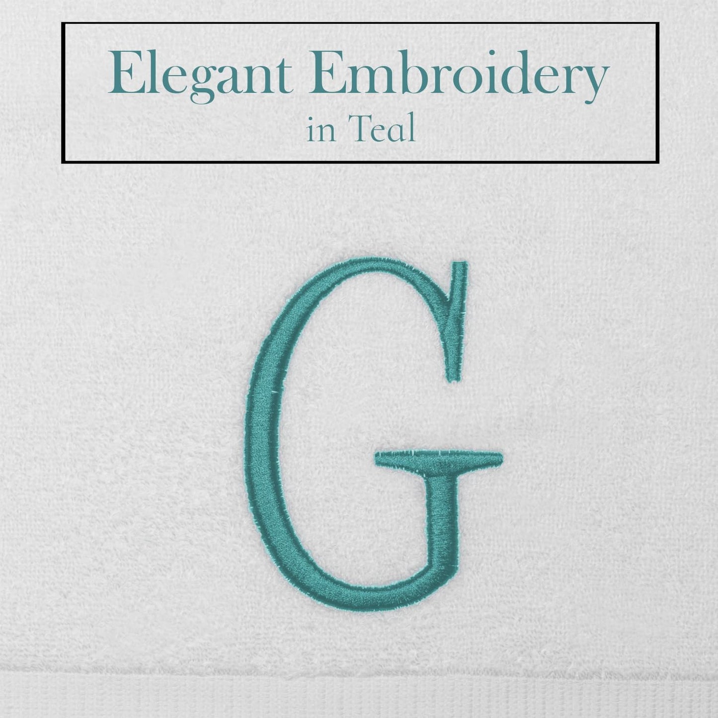 White with Teal Monogrammed Hand Towels for Bathroom - Set of 2 Letter G | Luxury Hotel Quality Initial Towels For