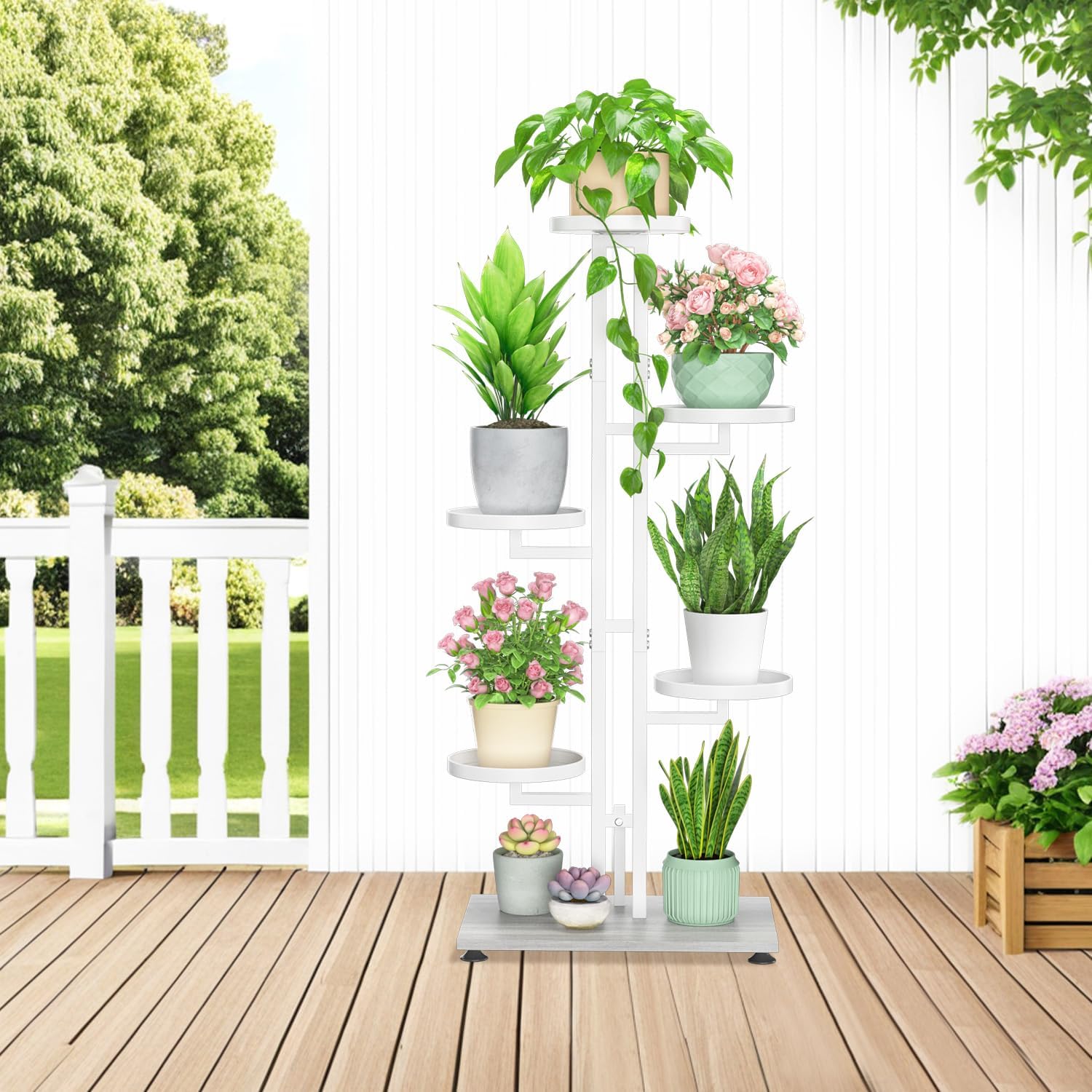 LASZOLA Plant Stand Tall Flower Holder for Indoor Corner, 5 Tier White | Sturdy Multi Level Planter Shelf, Plant Pot