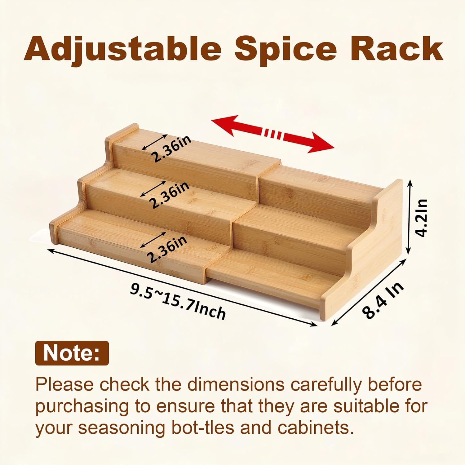JinDoWin Spice Rack Organizer for Cabinets,Countertop & Pantries,2 Pack | Expandable design, 3-Tier stepped bamboo