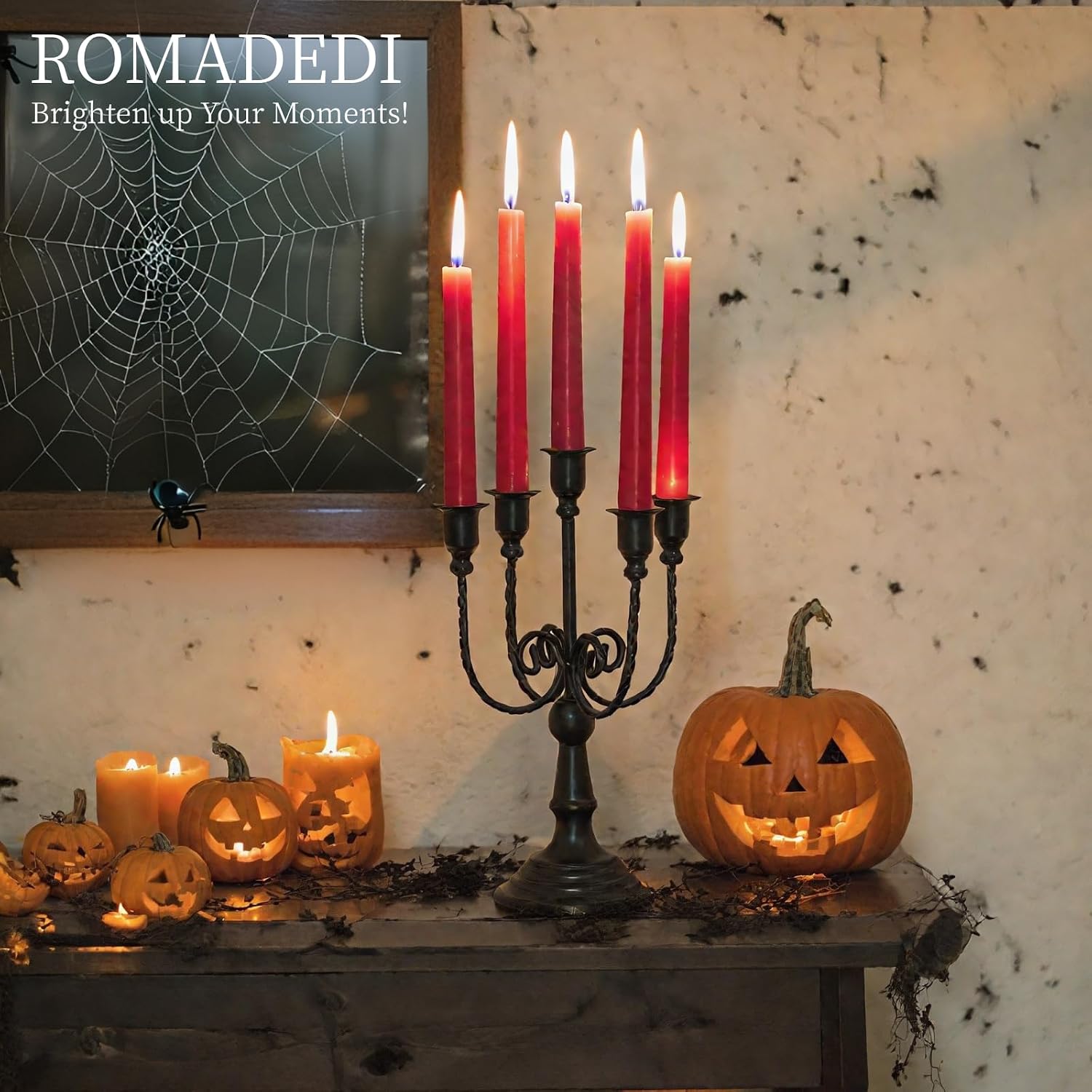 Romadedi Halloween Candelabra, Black 5-Arm Candlestcik Holder, Set of 2, 11.8 in