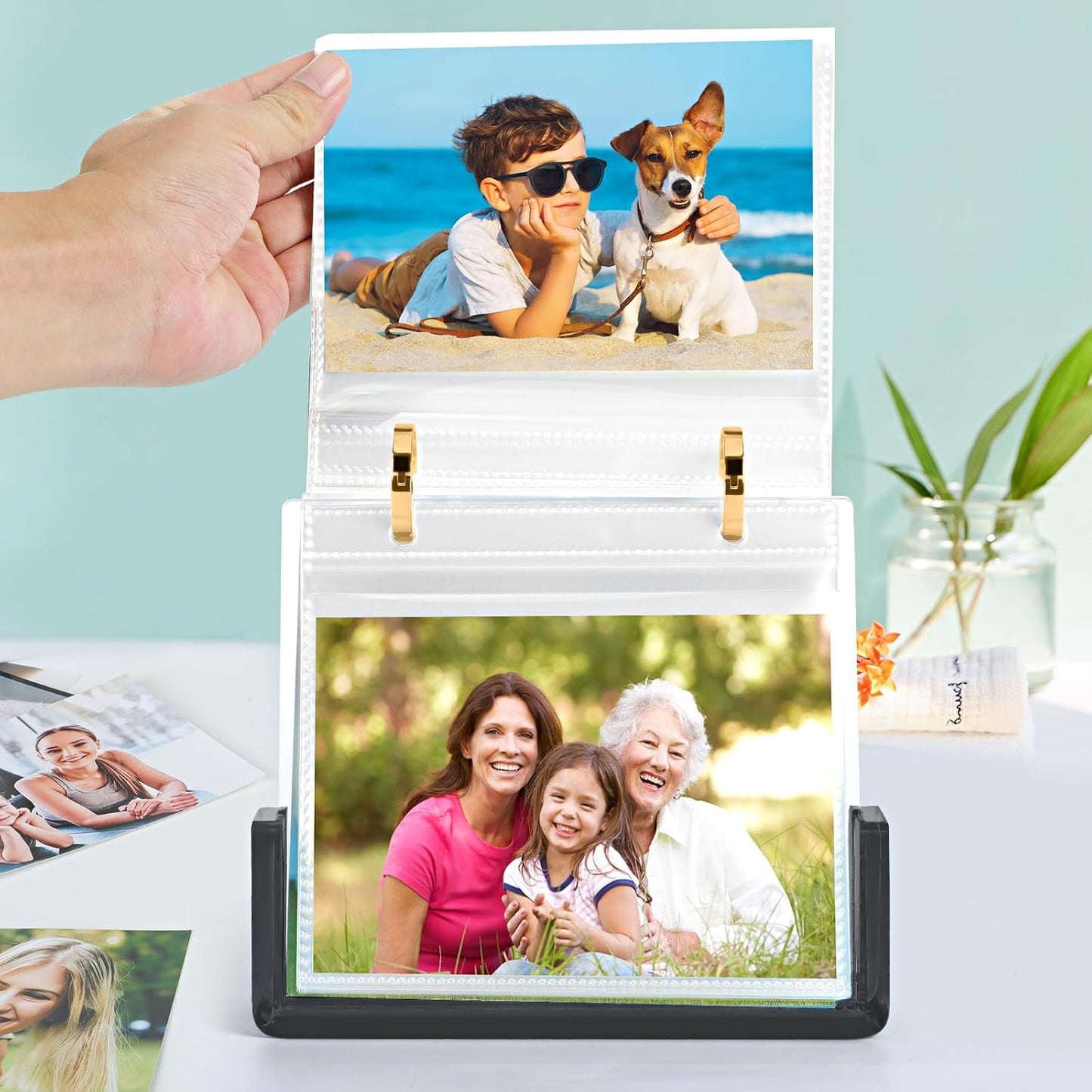 Desktop Flip Photo Album on Stand Acrylic Picture Frame Holds 60 Pictures / 4 x 6 / Black