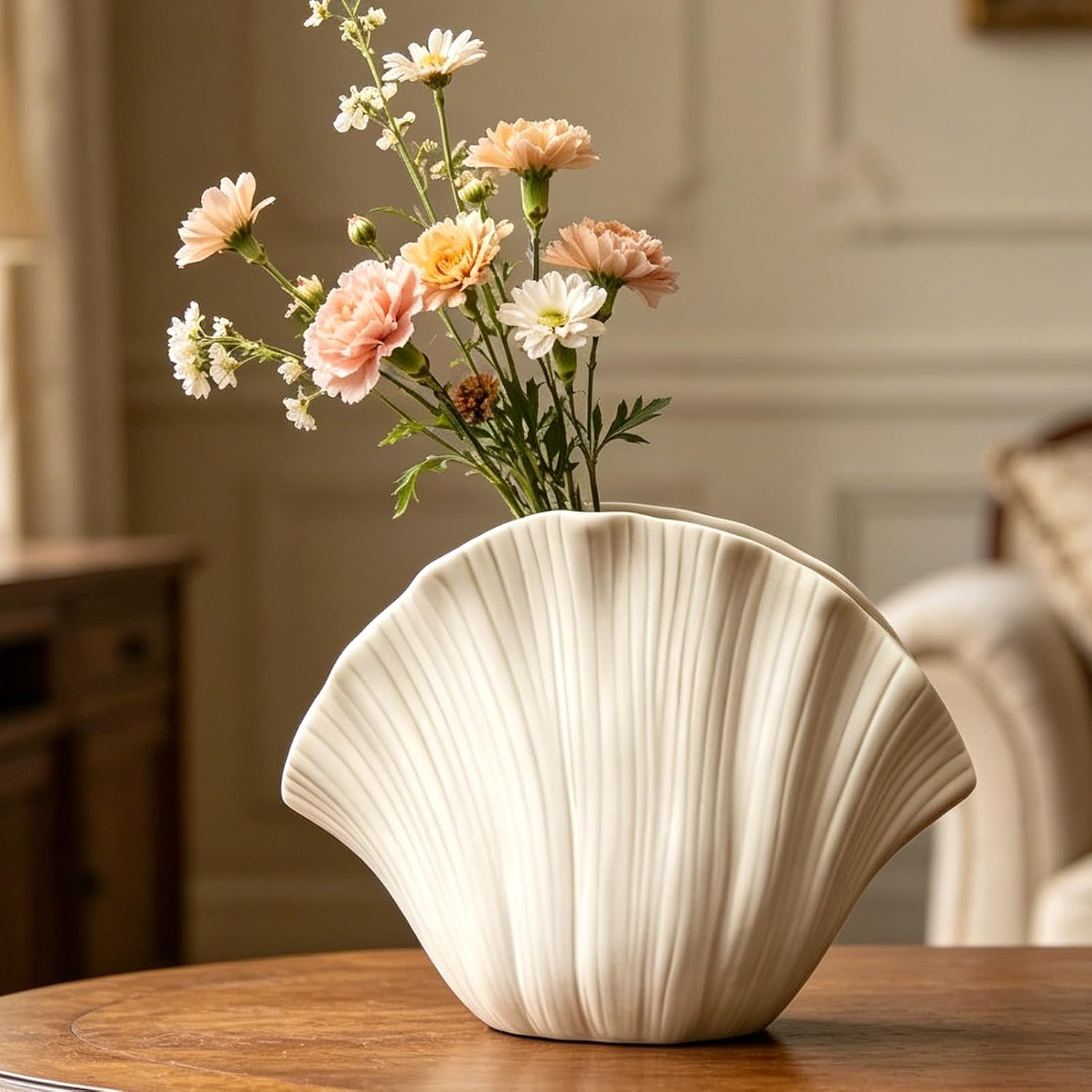 Ceramic Flower Vase H6.3" Tall / White-h6.1