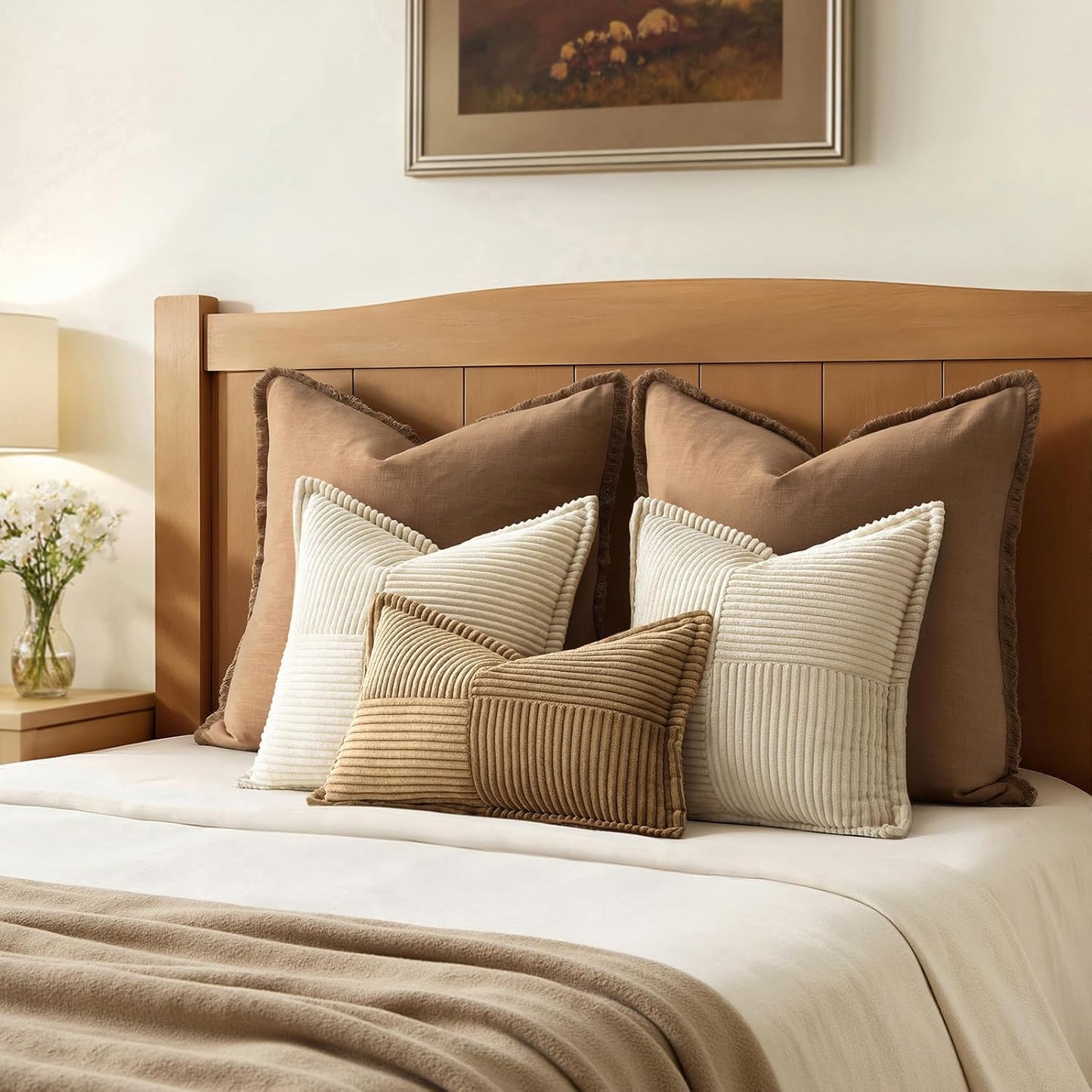 Decorative Throw Pillow Covers / 18 x 18 / Beige / Set of 2