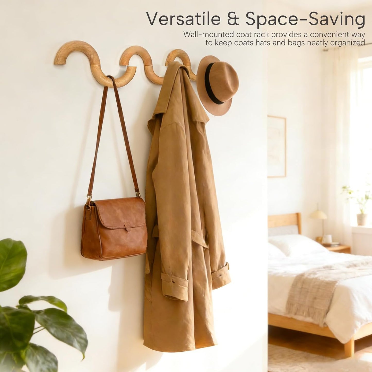 Wooden Decorative Wall Hooks Coat Hook Hat Rack Entryway Key Holder Organizer / Light Oak / Set of 3