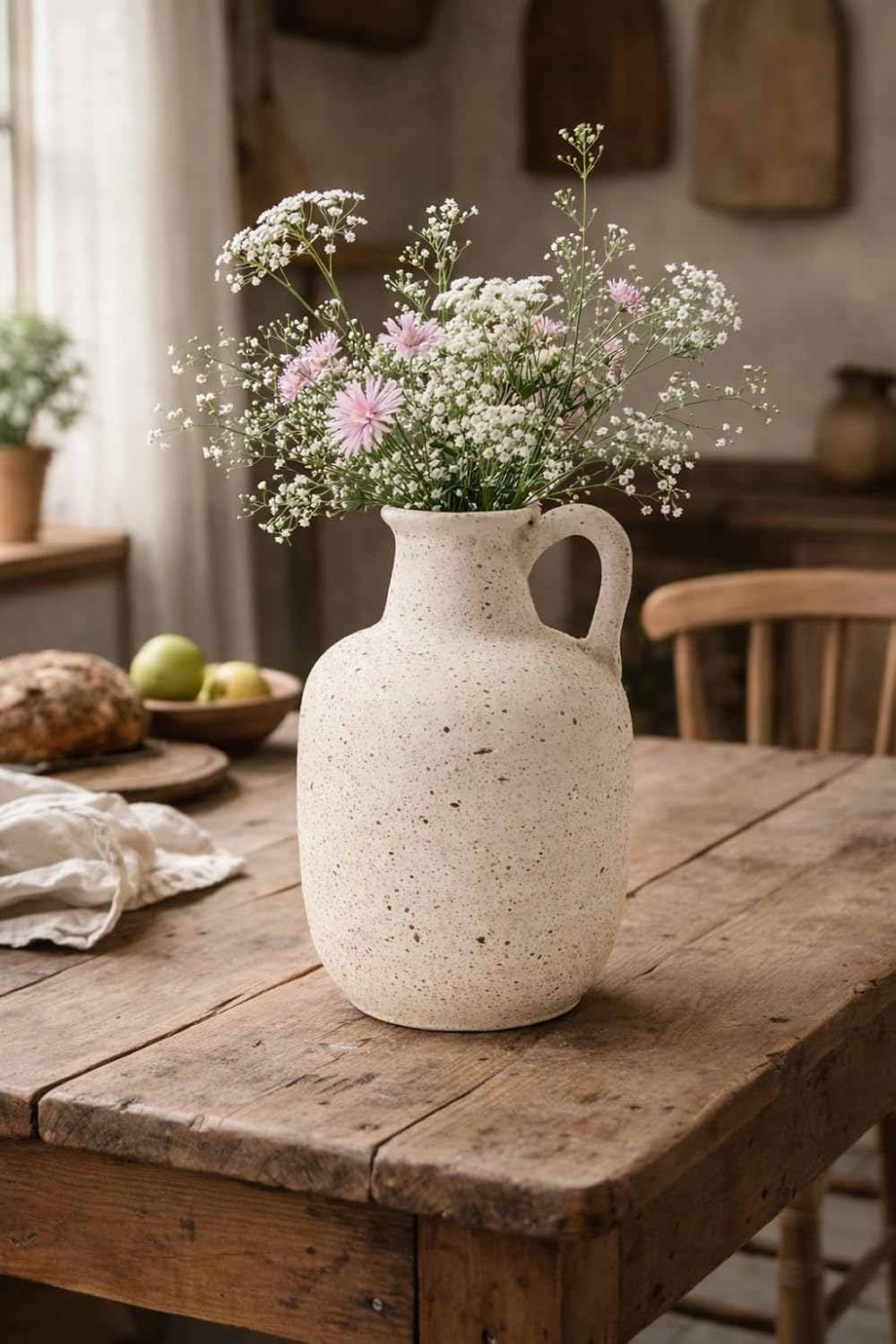 Rustic Ceramic Farmhouse Flower Vase / 19439-speckled White