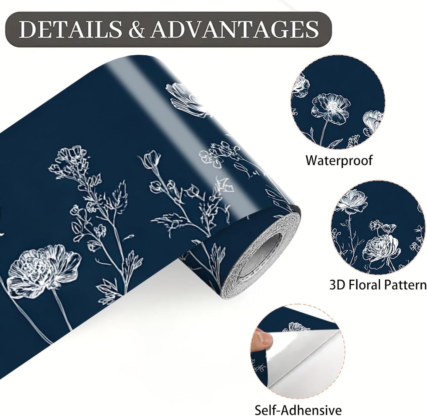 Wall Border Peel and Stick White Floral Wallpaper Border Minimalist / Dandelion / Blue / 196 x 4