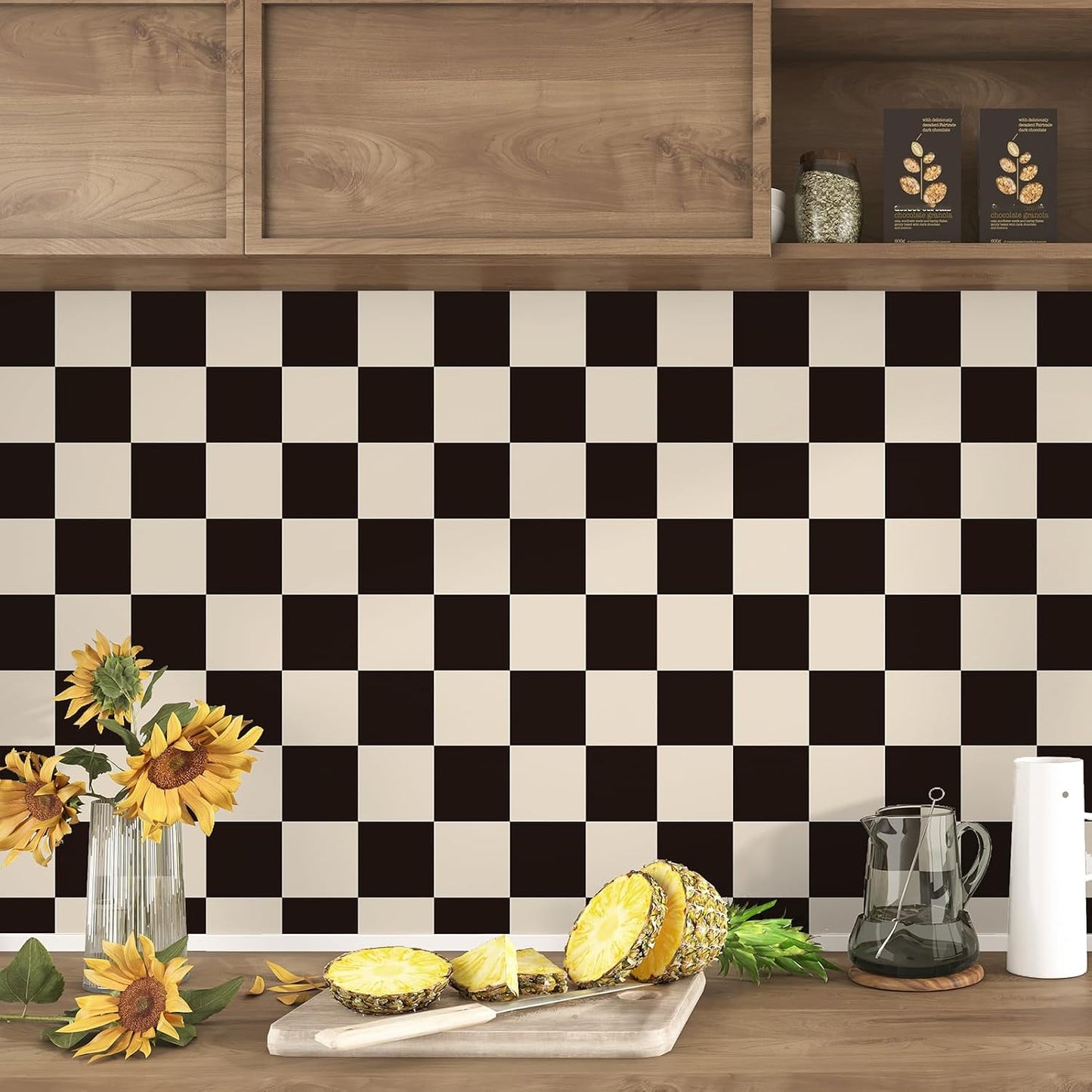 Vintage Black and Beige Checkered Wallpaper Peel and Stick Checkered / Black Beige / 17.5 x 118