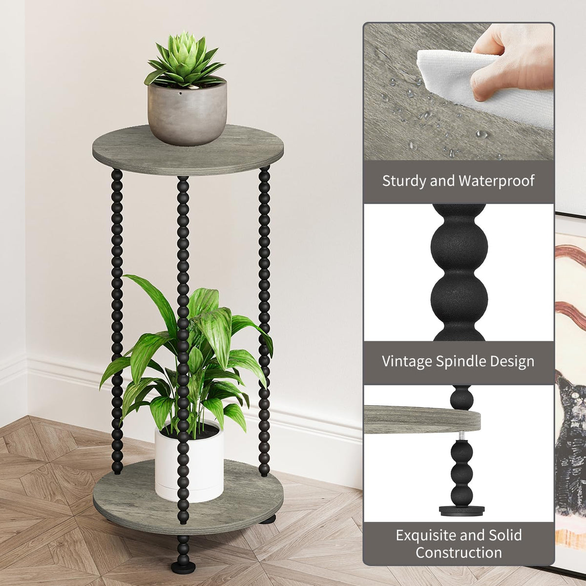 YINMIT Plant Stand Indoor, 2 Tier Small Plant Stand with Metal Spindle Leg | Narrow Corner Plant Table for Living Room