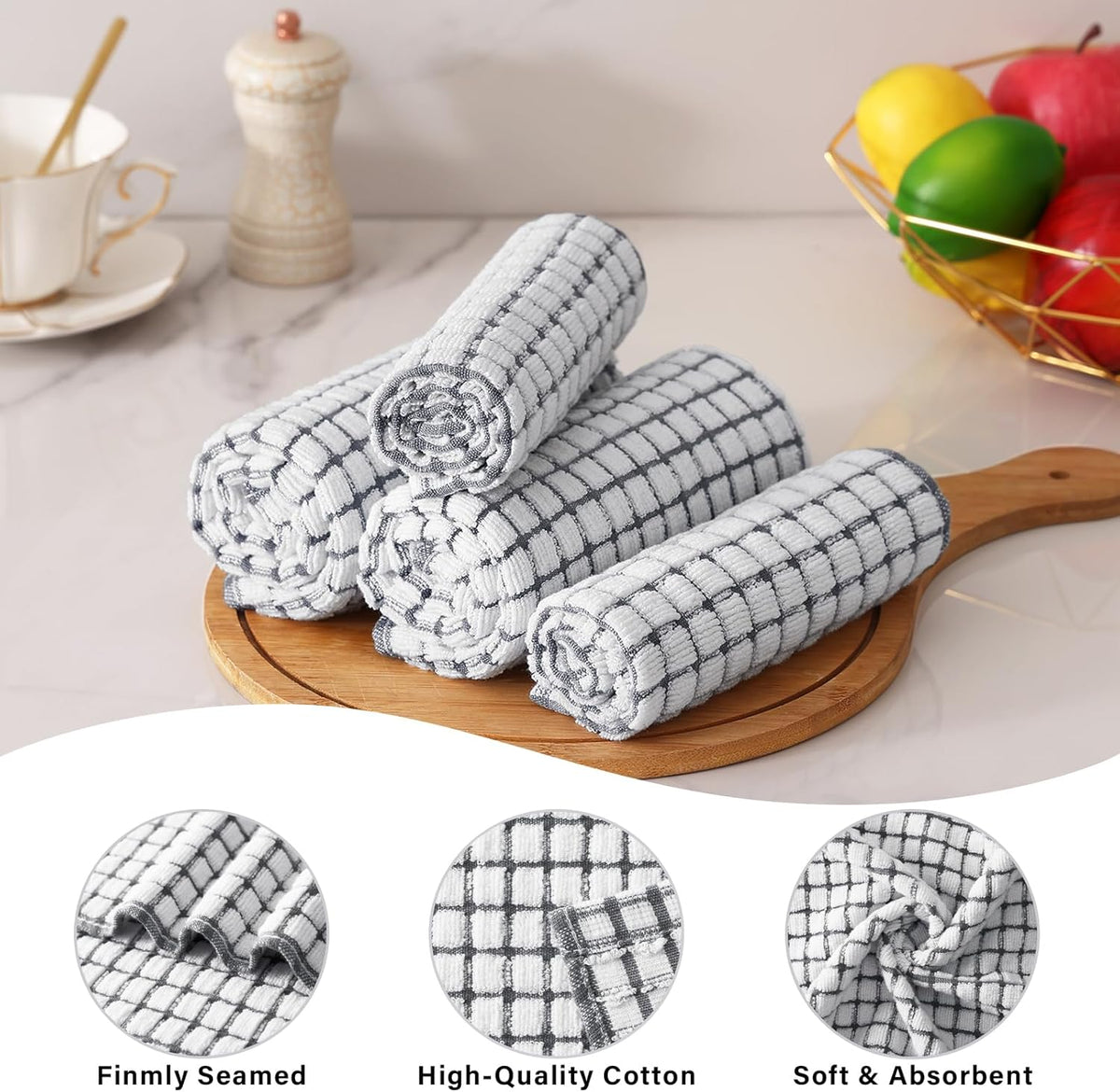 Homaxy Kitchen Towels and Dishcloths Set, Set of 16, Grey | Cotton Terry Kitchen Dish Towels, Super Soft and Absorbent