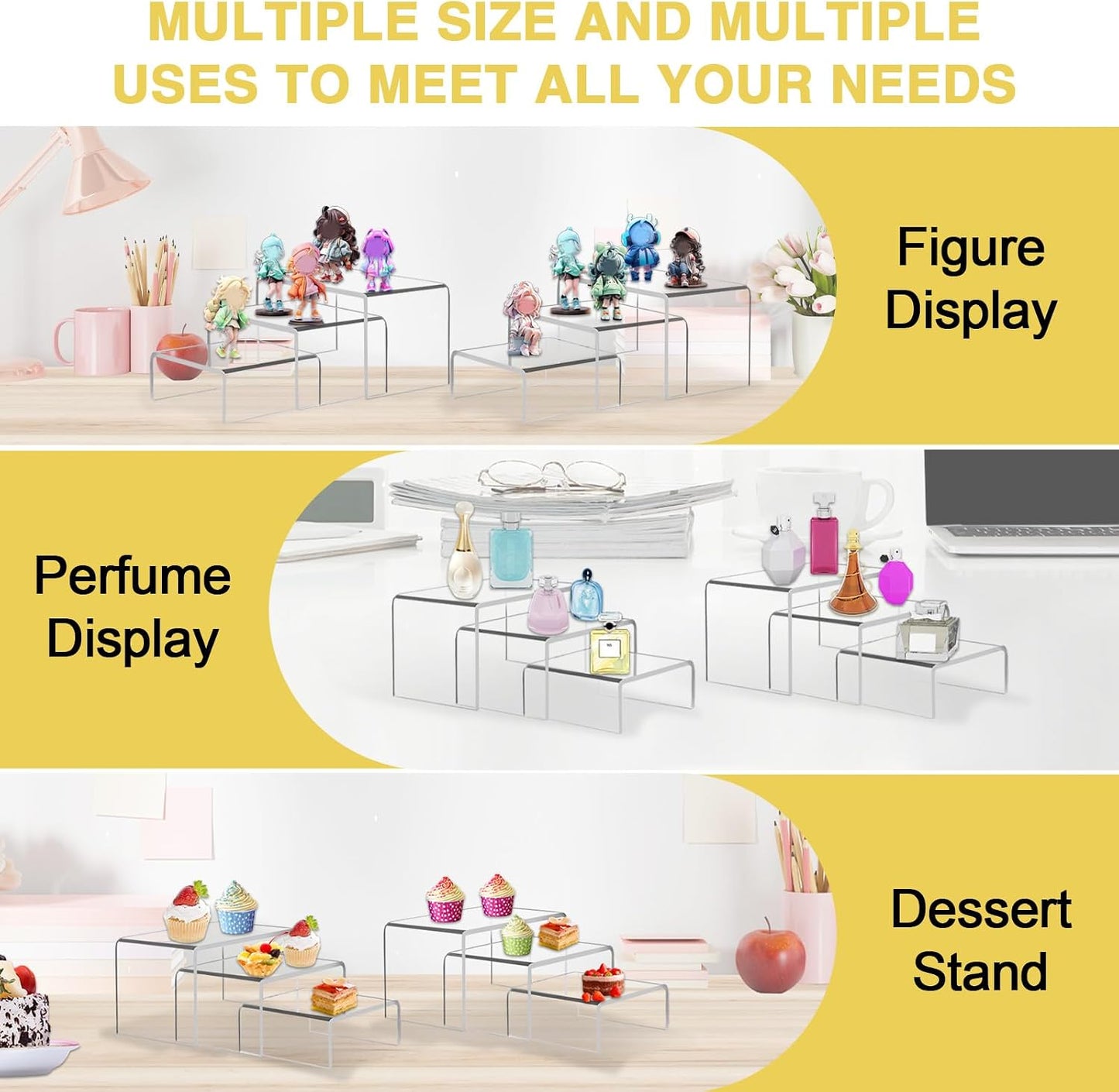 0.15" Thick Acrylic Risers Display Stands / 3 x 4 x 5 / X2set / Clear / Set of 6