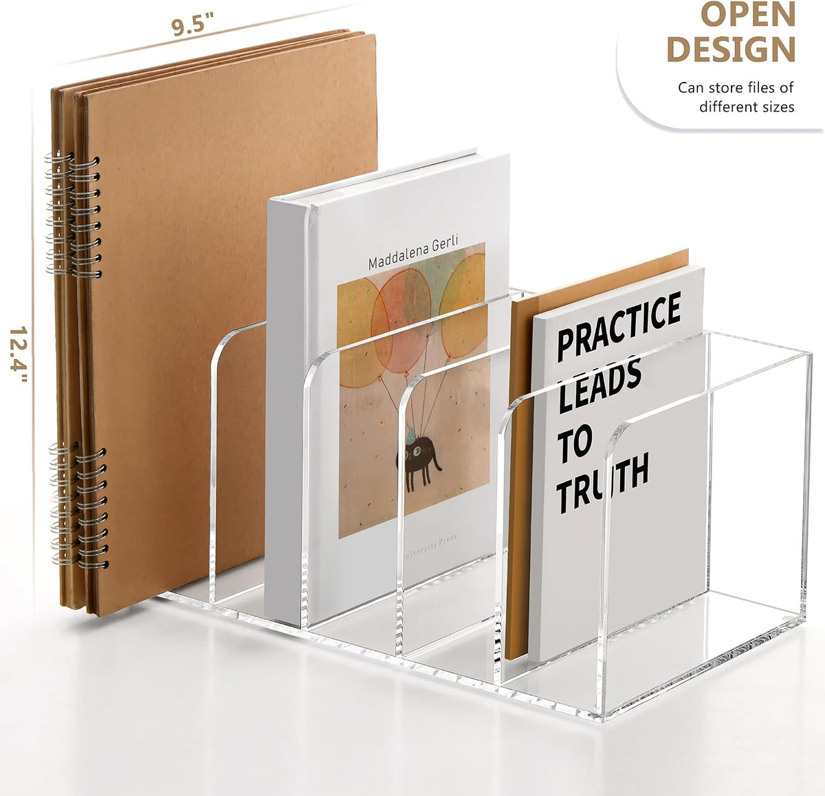 SANRUI Acrylic Magazine Holder Desk Organizer Workspace Sorters, Clear Bookend File Sorter Folder Rack For Home Office