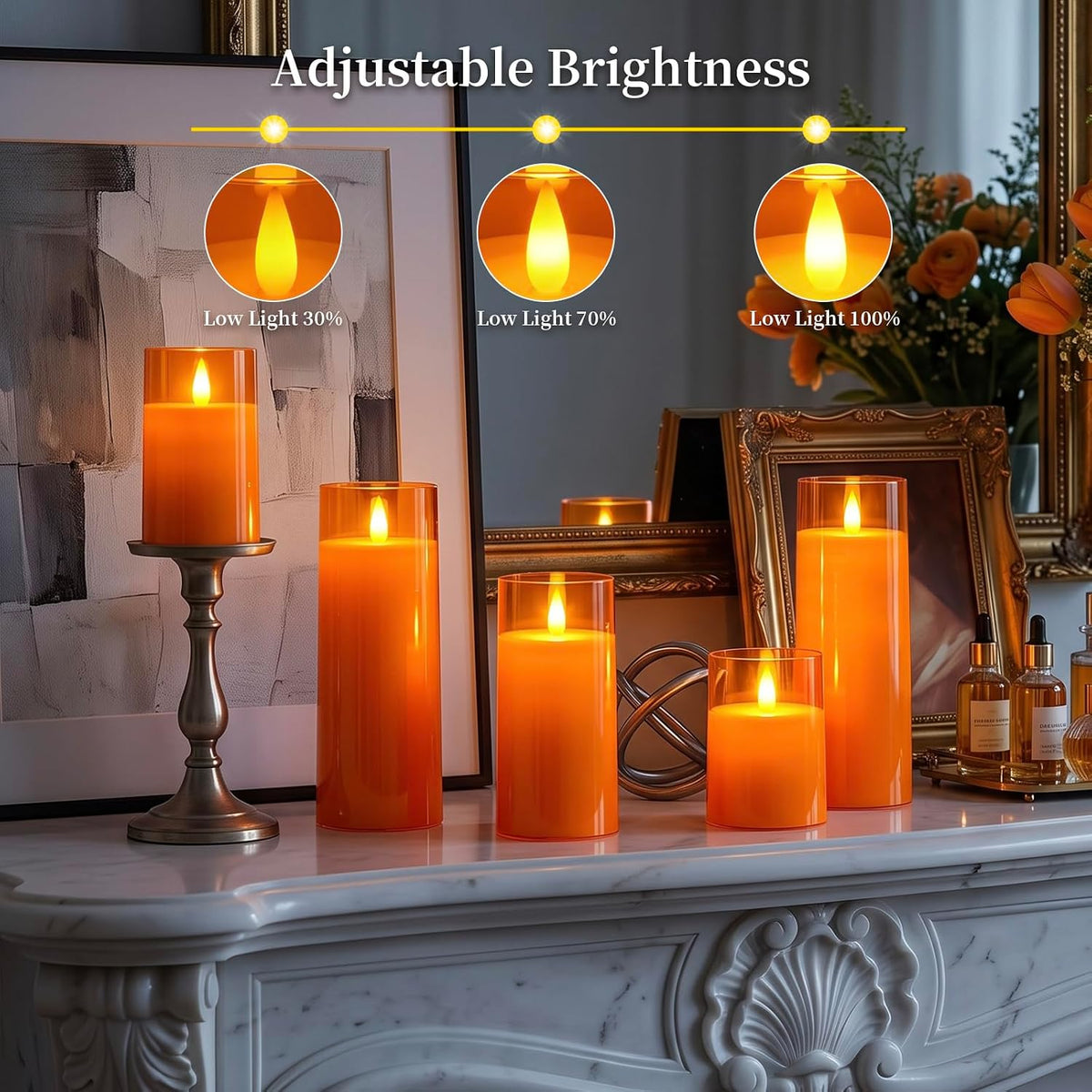 Homemory Orange Flameless Candles Realistic Flickering with Remote for Fall | Halloween Candles Battery Operated with